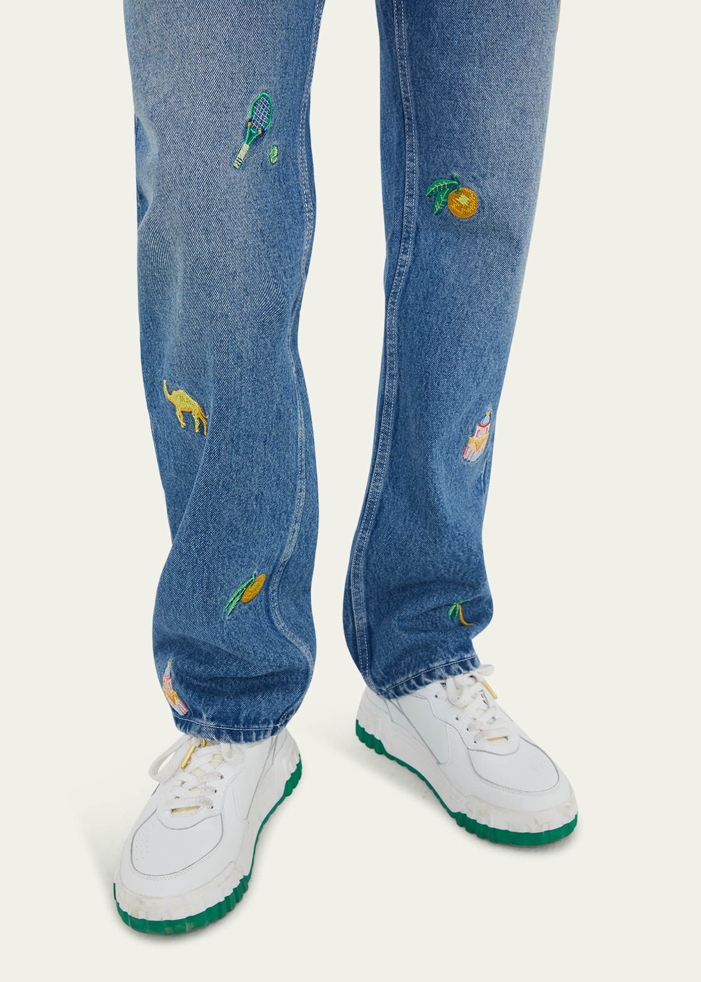 Blue Embroidered Jeans by Casablanca on Sale