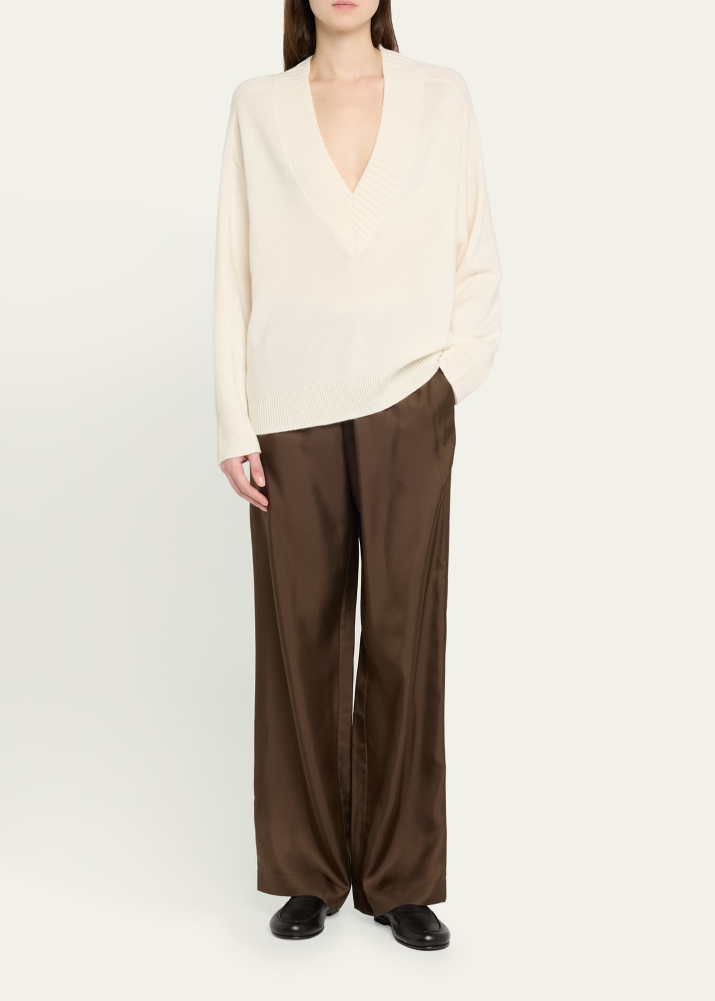 Loulou Studio Alera Elastic Waist Straight-Leg Silk Pants Image 2 of 5