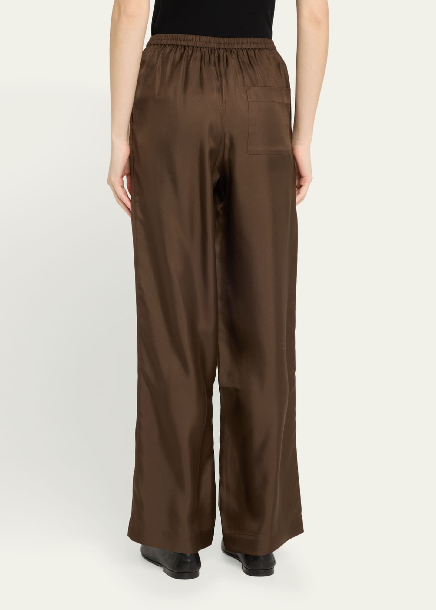 Loulou Studio Alera Elastic Waist Straight-Leg Silk Pants Image 3 of 5