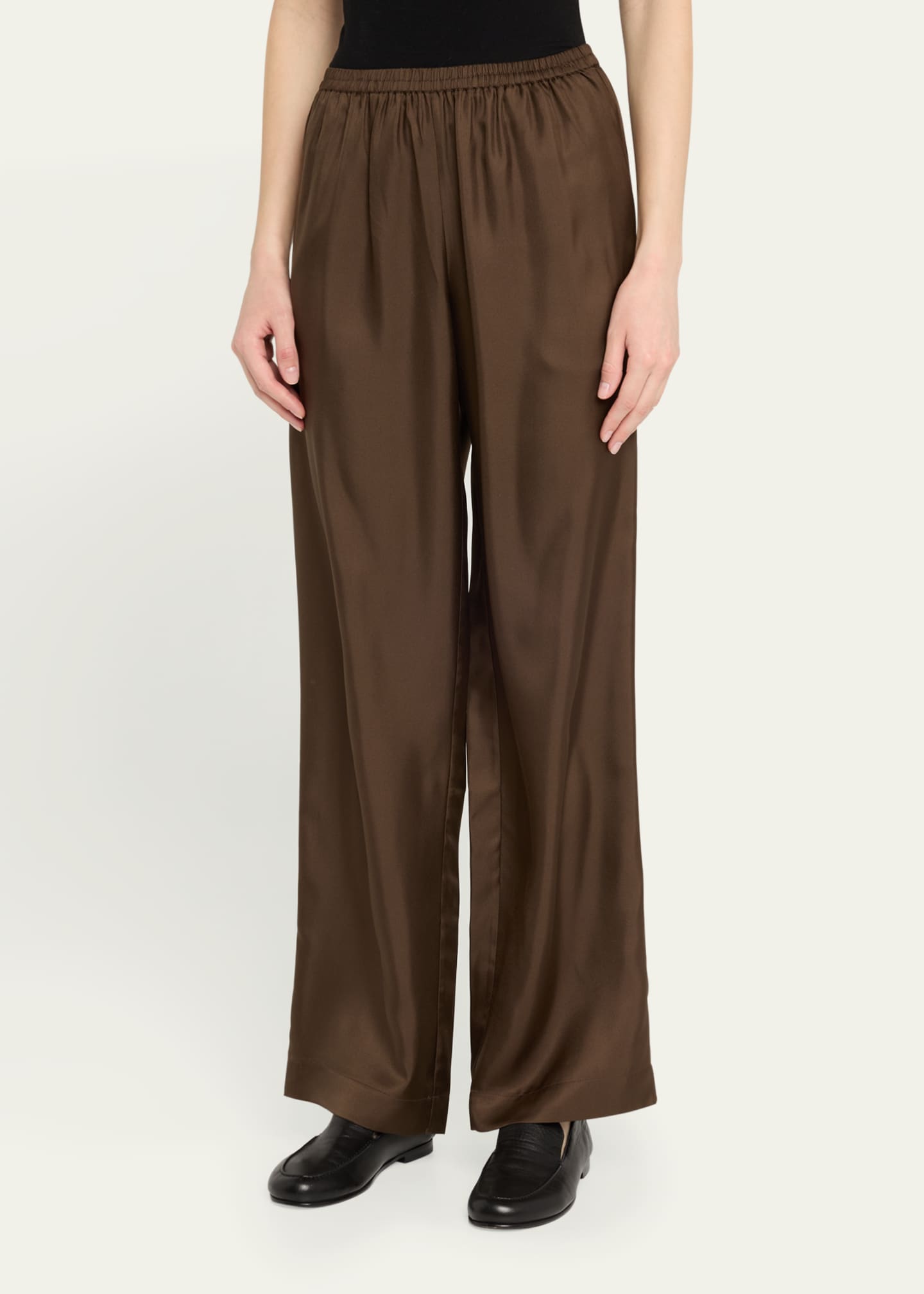 Loulou Studio Alera Elastic Waist Straight-Leg Silk Pants Image 4 of 5