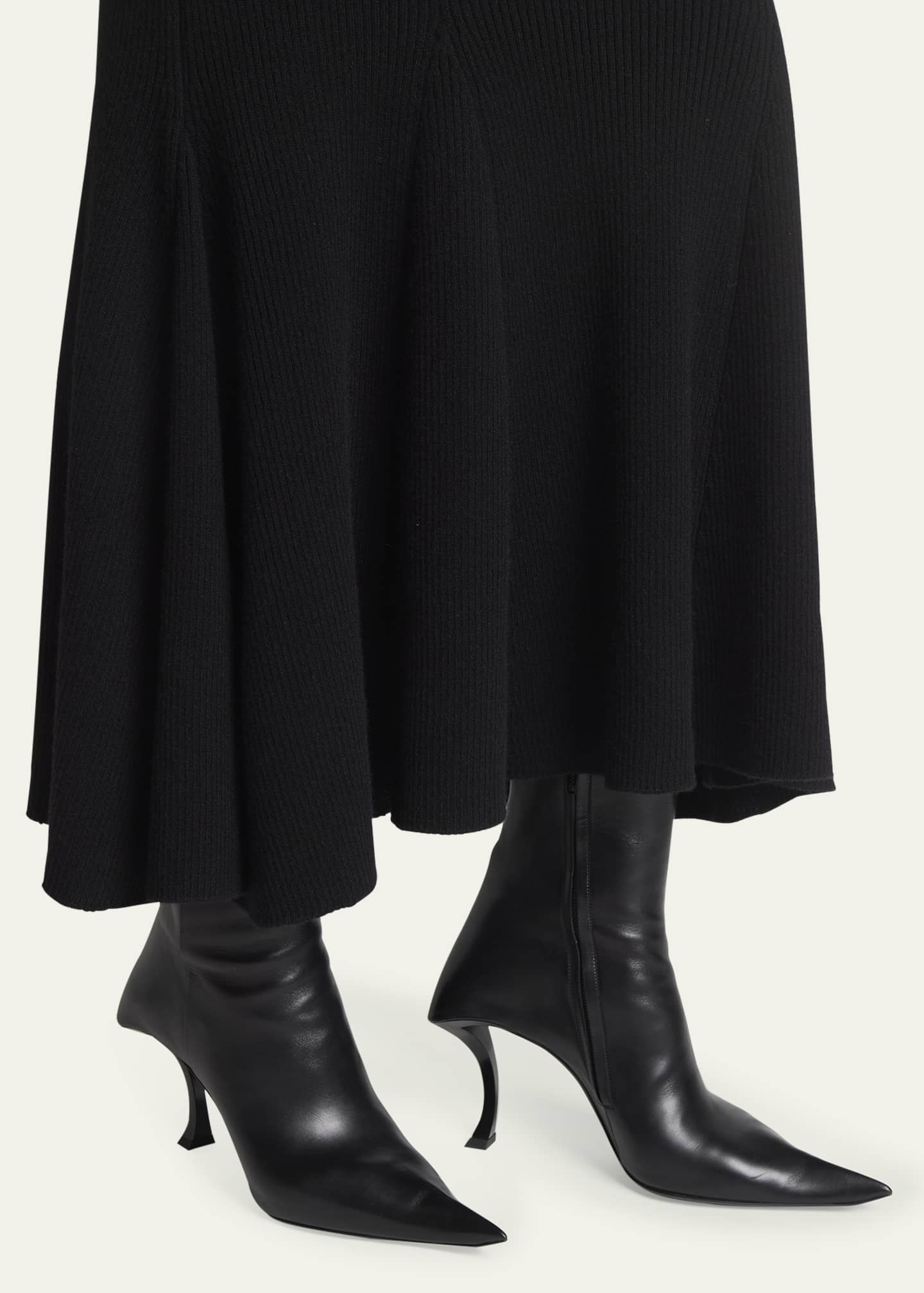 High-Neck Ribbed Cashmere Wool Flounce Dress - Thumbnail 5