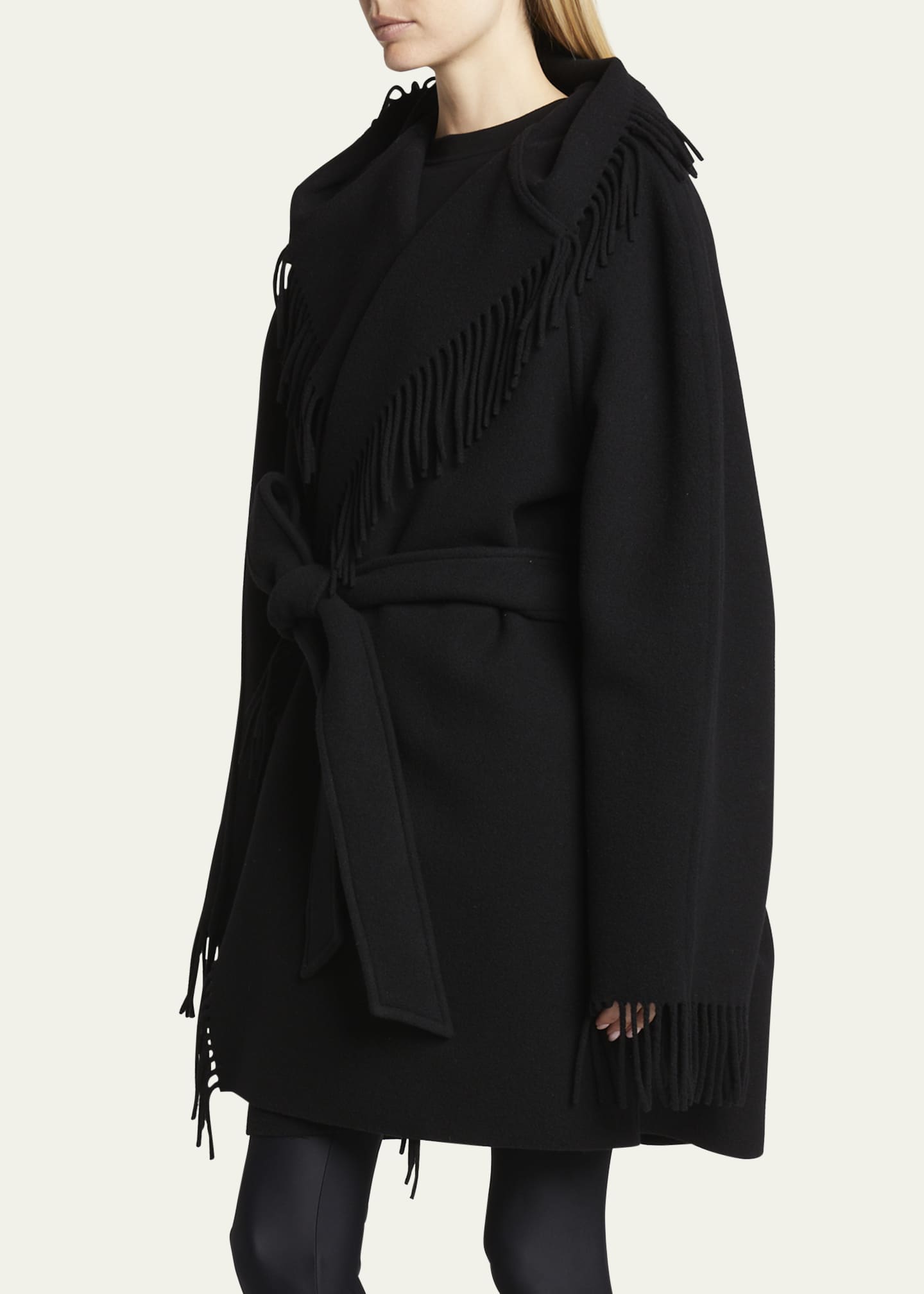 Balenciaga fringed-edge hooded cardi-coat - Neutrals