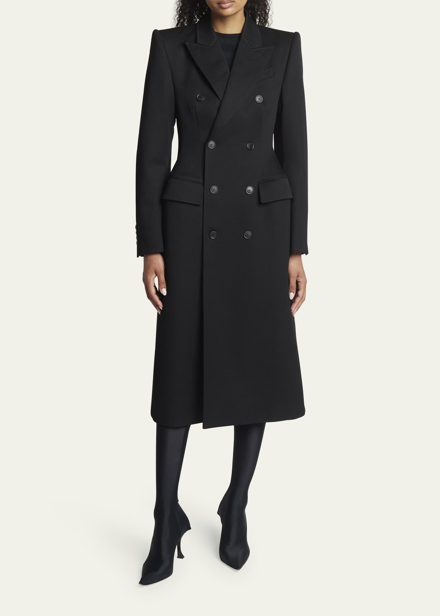 【2000Archives】24FW HOURGLASS MAXI WOOL COAT (BLACK) Balenciaga Double-Breast Hourglass Wool Coat - Bergdorf Goodman