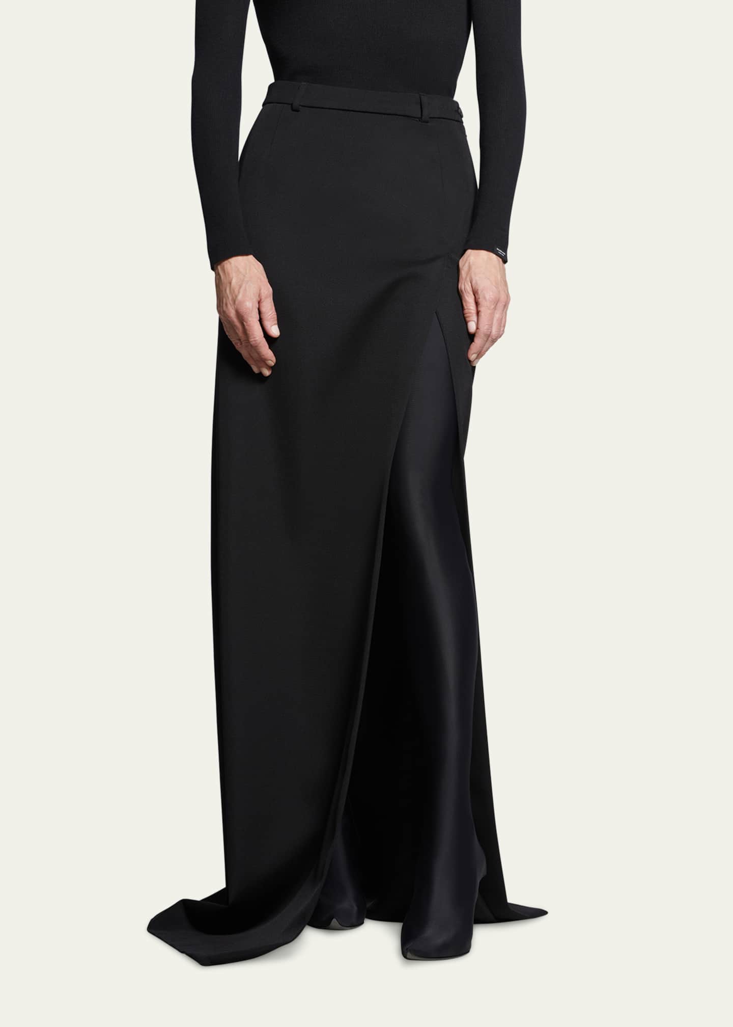 Slit Tailored Wool Skirt