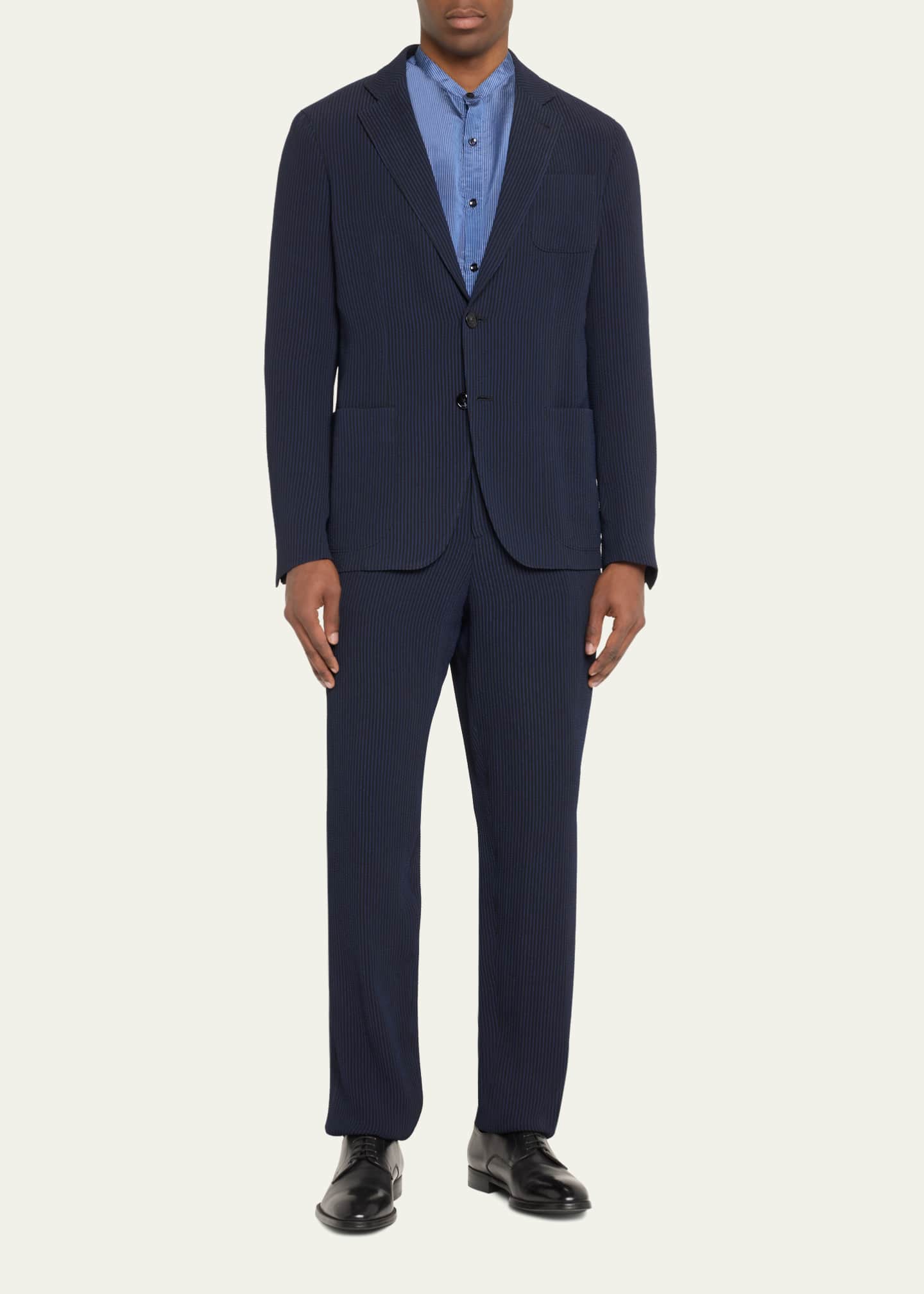 Giorgio Armani Men's Loose-Fit Seersucker Pants - Bergdorf Goodman