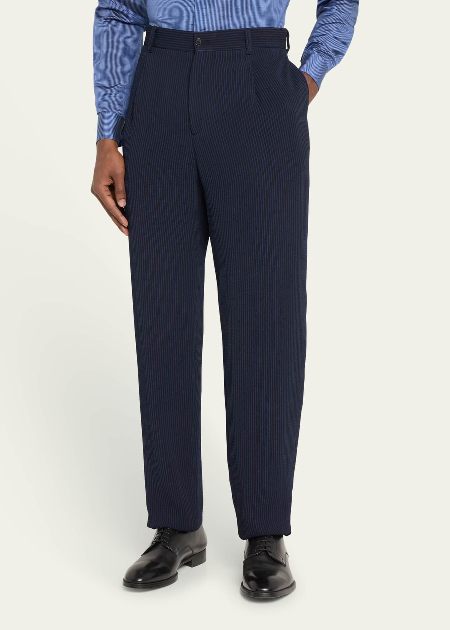 Giorgio Armani Men's Loose-Fit Seersucker Pants - Bergdorf Goodman