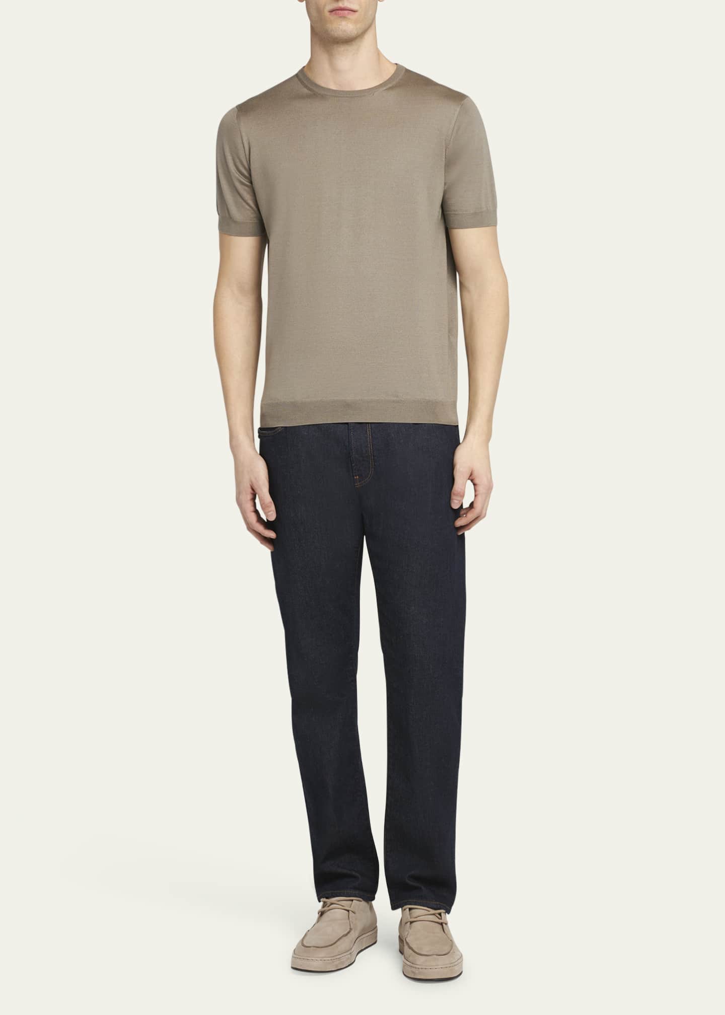 Giorgio Armani Men's Silk-Cotton Crew T-Shirt Image 2 of 5