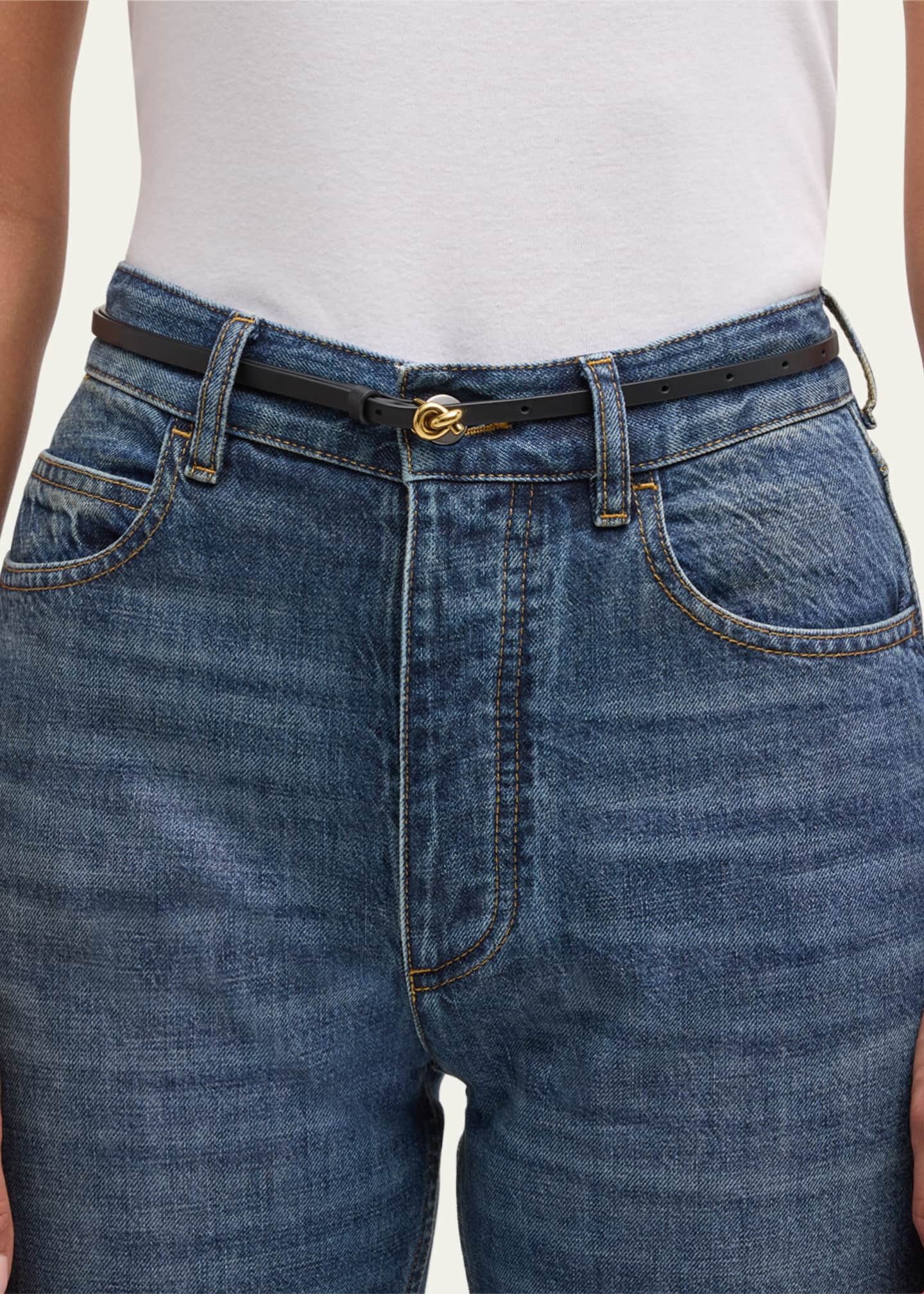 Bottega Veneta Knot Leather & Brass Skinny Belt - Bergdorf