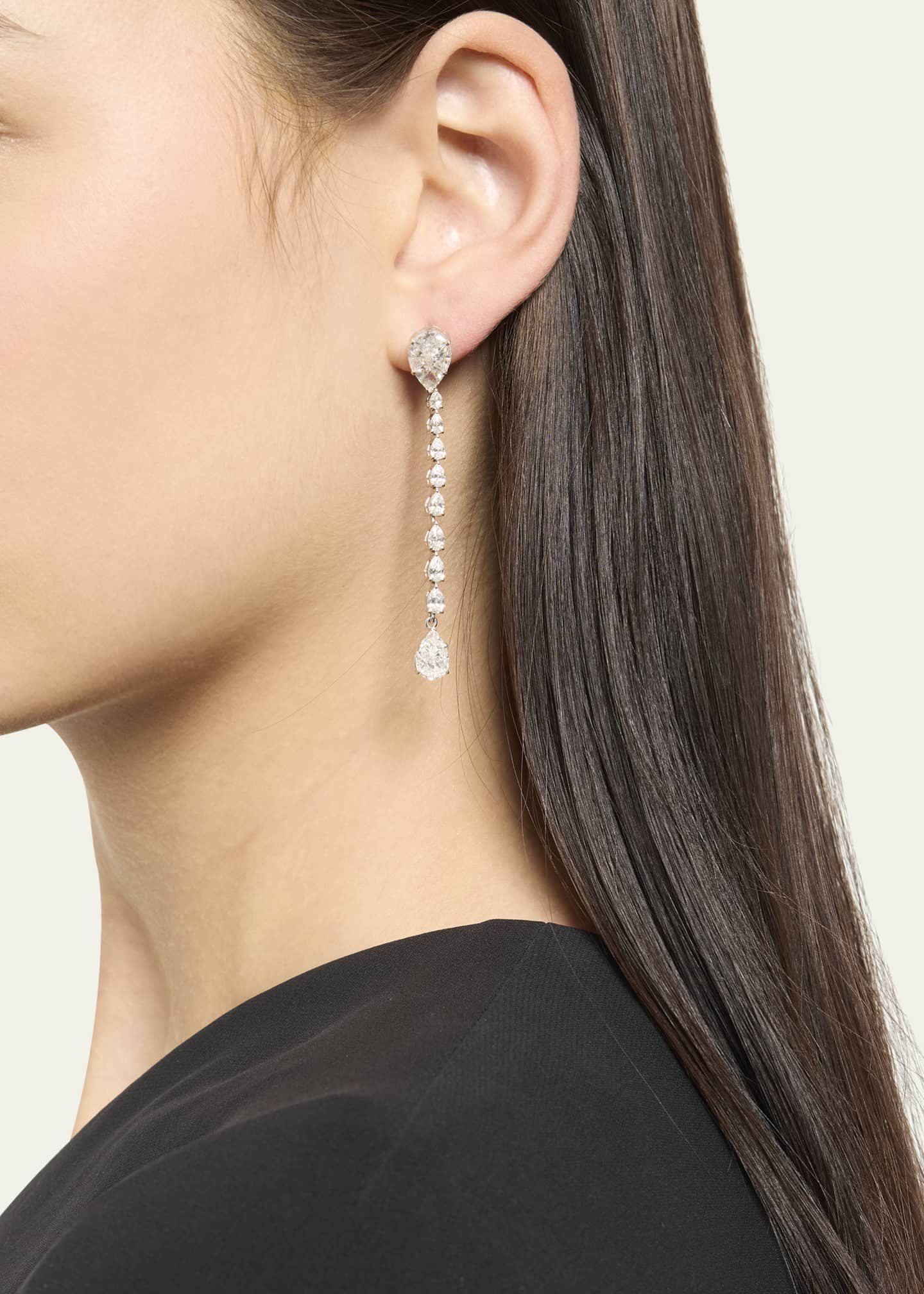 Alice Van Cal 18K White Gold Pear Diamond Drop Earrings Image 2 of 4