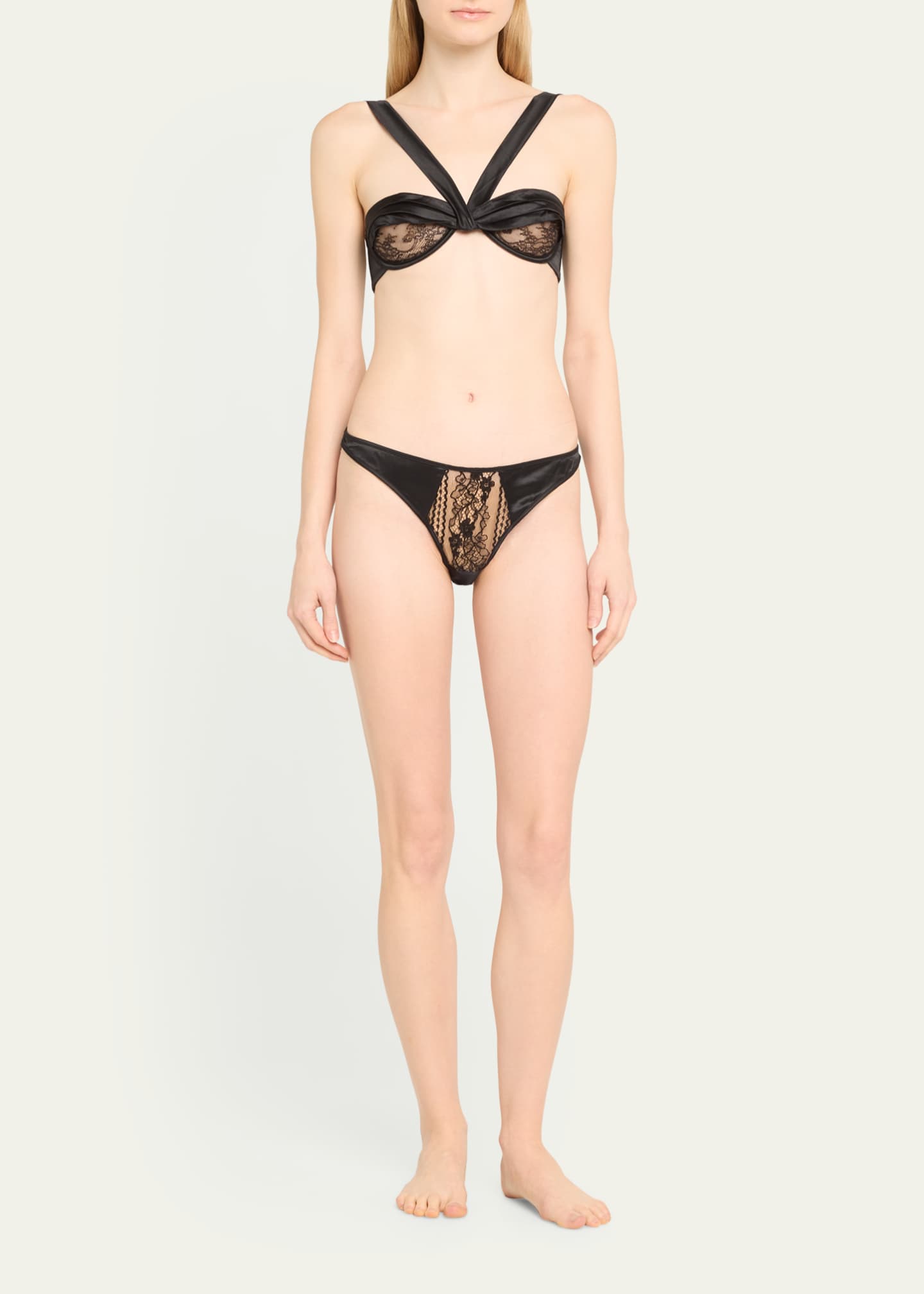 Livy Grenelle Lace & Pleated Satin Bustier Bra Image 2 of 4