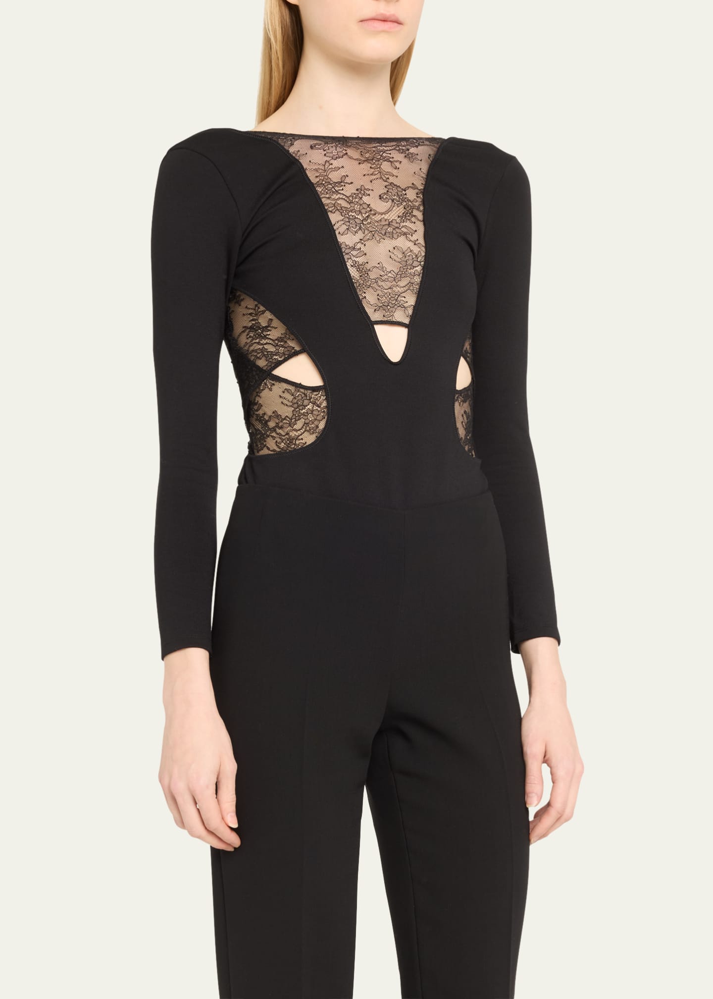 Livy Crosby Cutout Lace-Inset Jersey Bodysuit Image 4 of 5