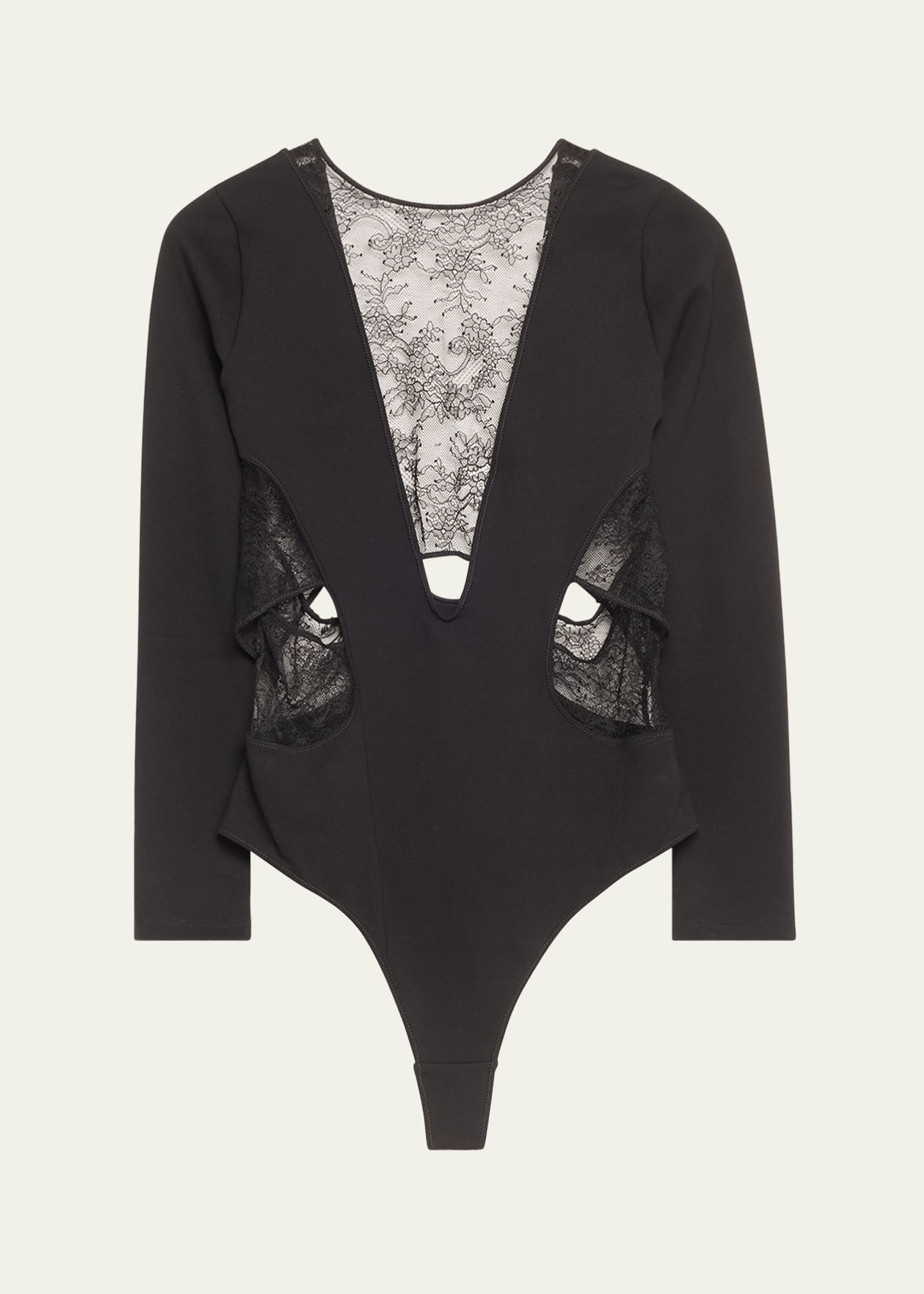 Livy Crosby Cutout Lace-Inset Jersey Bodysuit Image 1 of 5