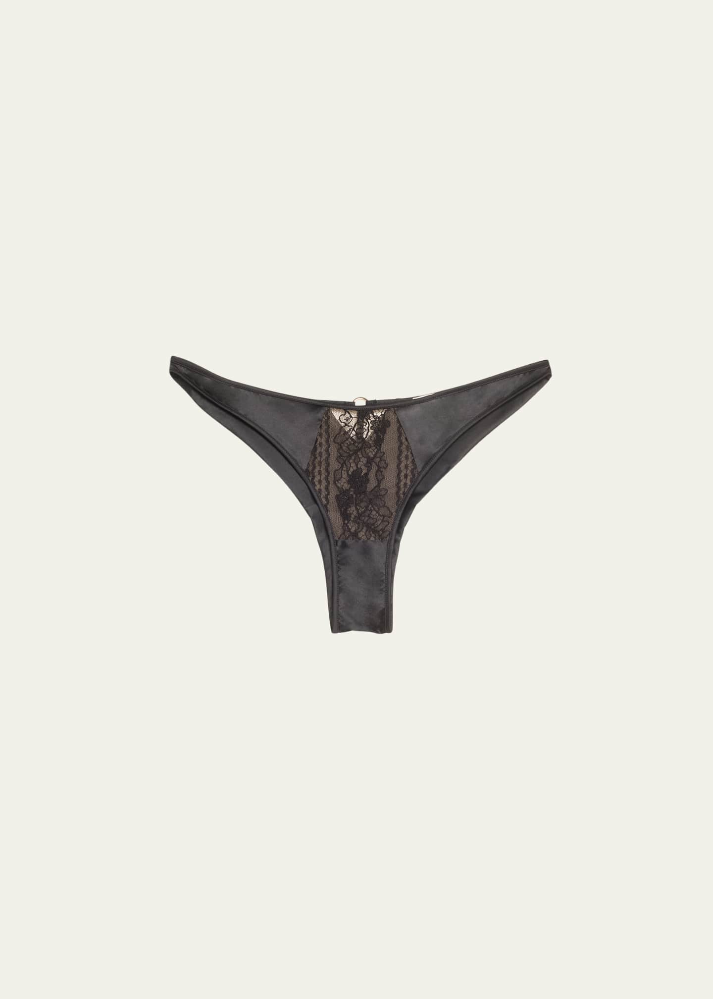 Livy Montmartre Lace-Inset Silk Satin Tanga Image 1 of 4