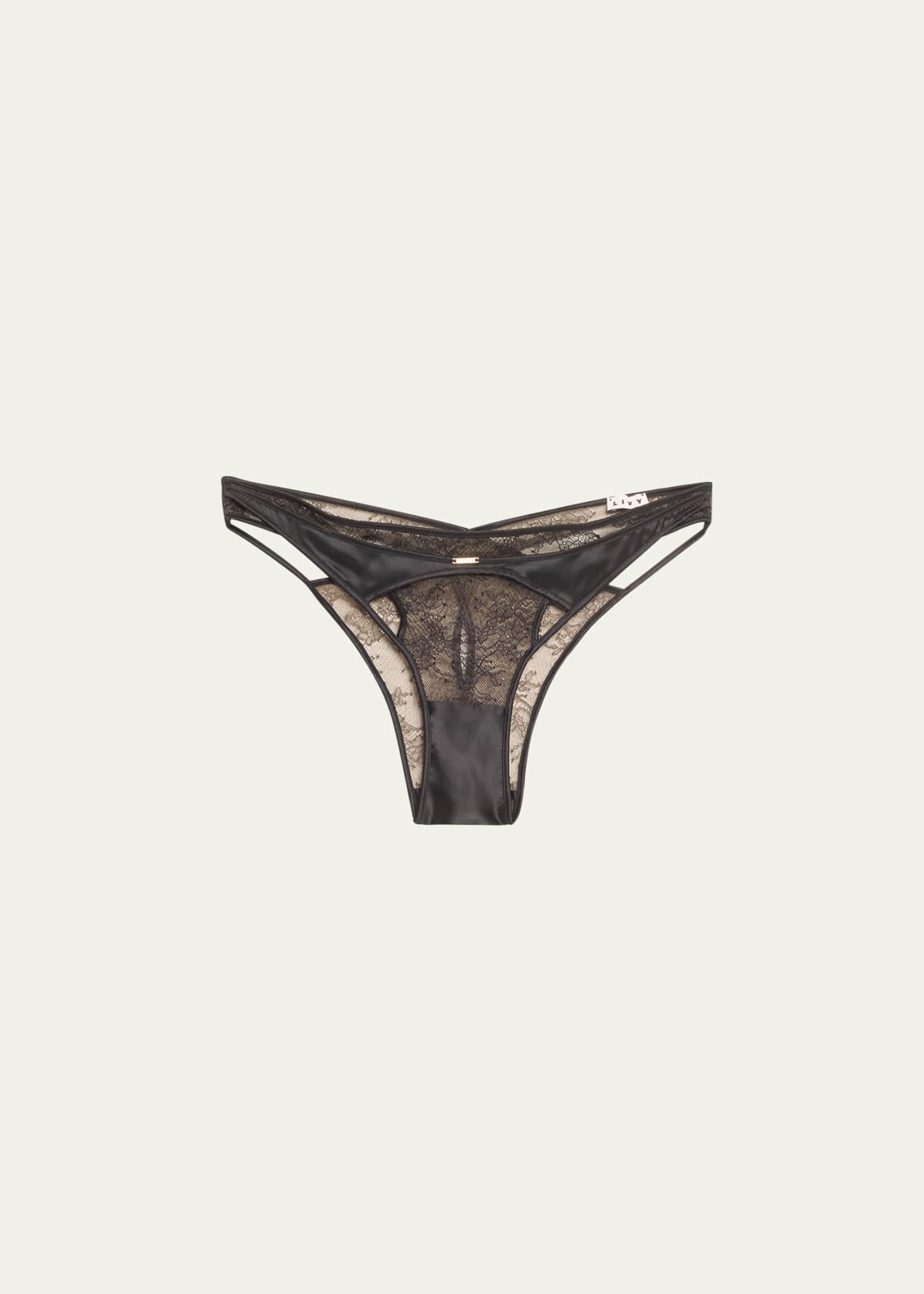Livy Crosby Cutout Satin & Floral Lace Briefs