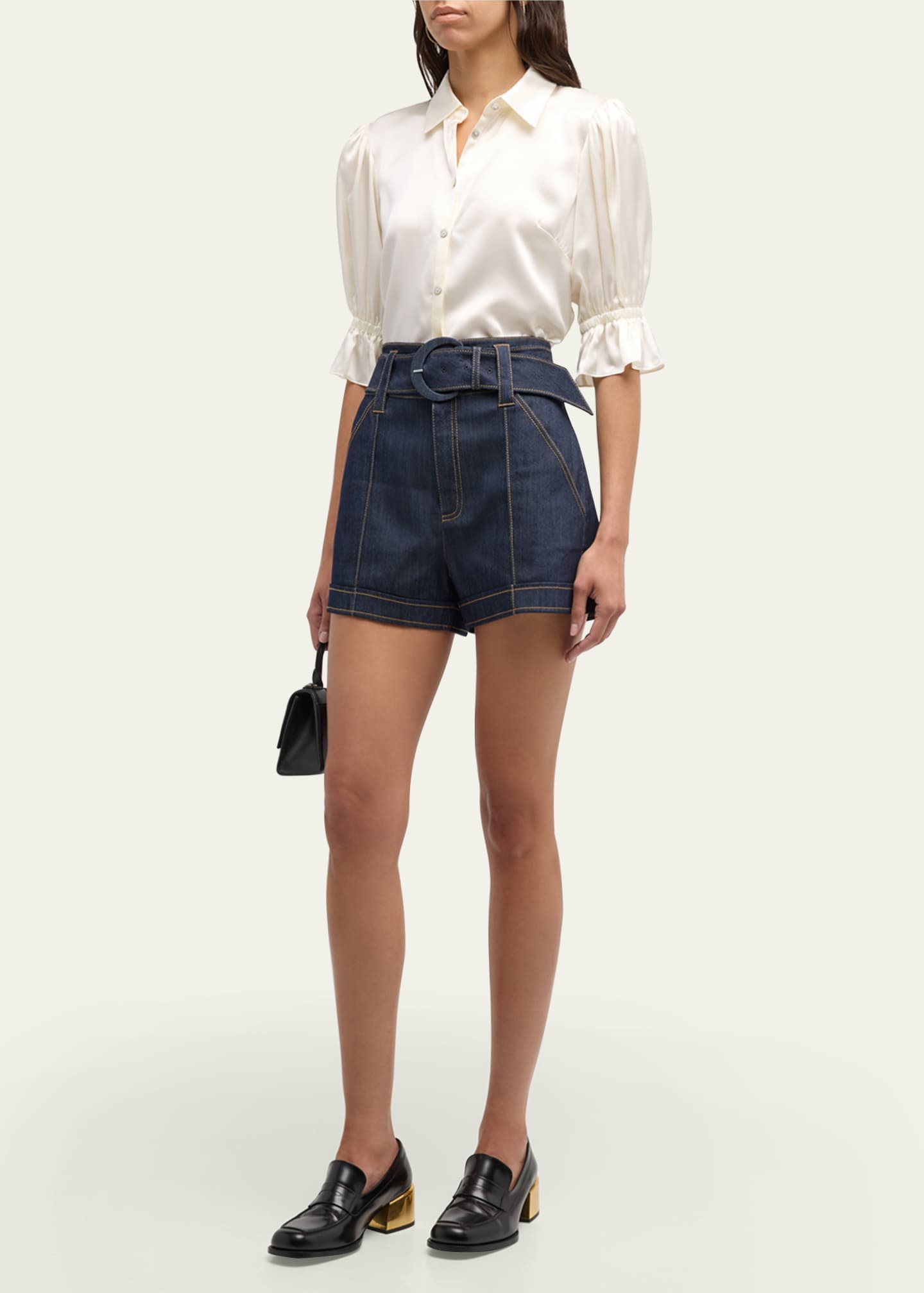 Cinq a Sept Fiona Silk Satin Short-Sleeve Top Image 2 of 5