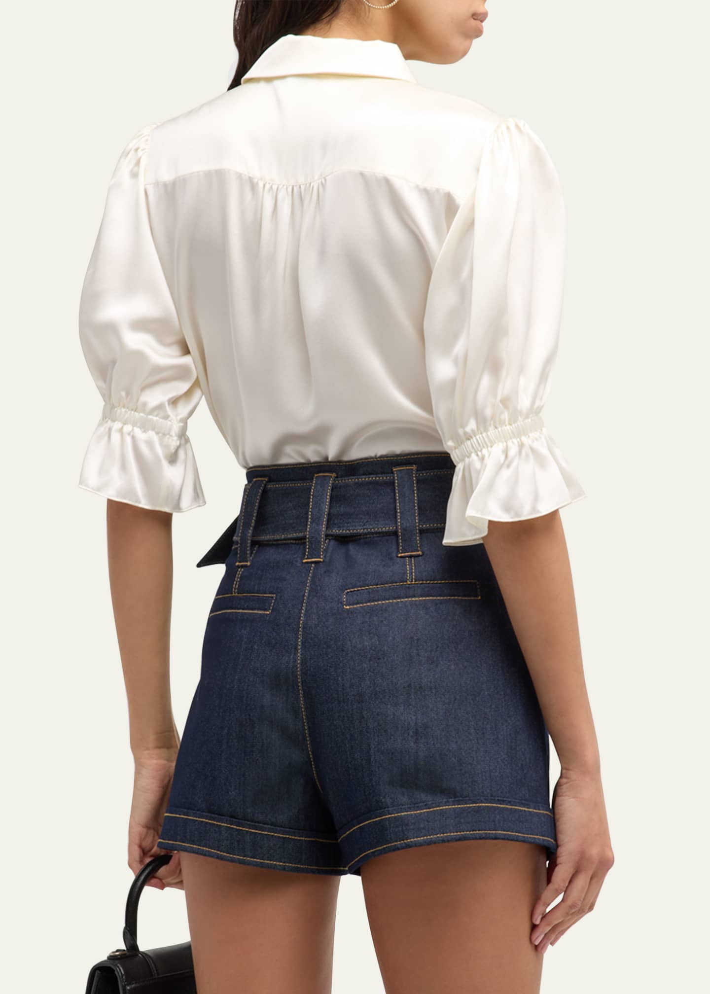 Cinq a Sept Fiona Silk Satin Short-Sleeve Top Image 3 of 5