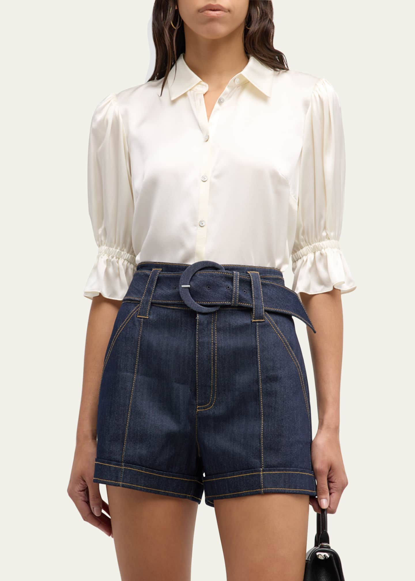 Cinq a Sept Fiona Silk Satin Short-Sleeve Top Image 4 of 5