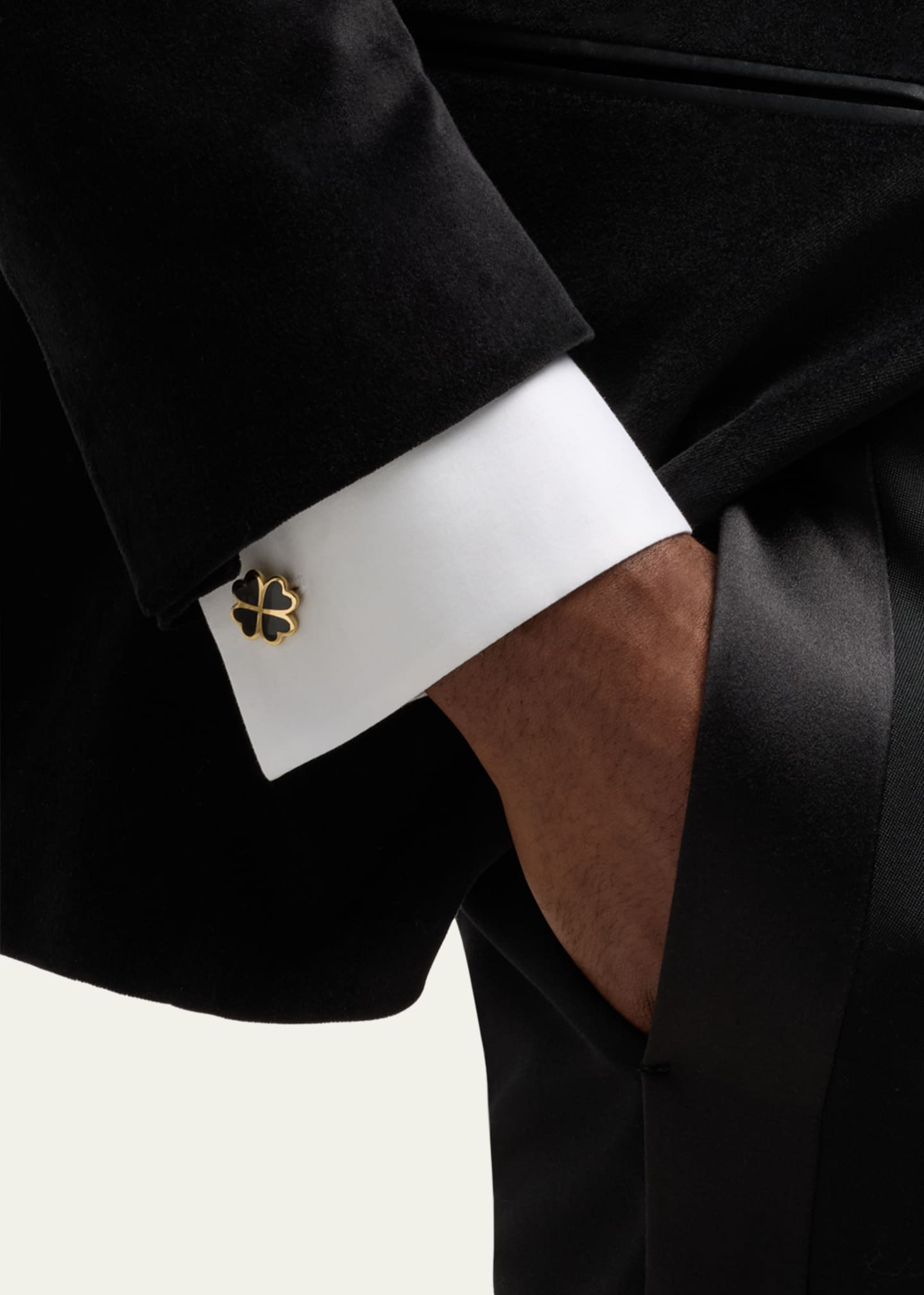 Jan Leslie Men's 18K Gold Vermeil Black Onyx Four Leaf Clover Cufflinks Image 2 of 5
