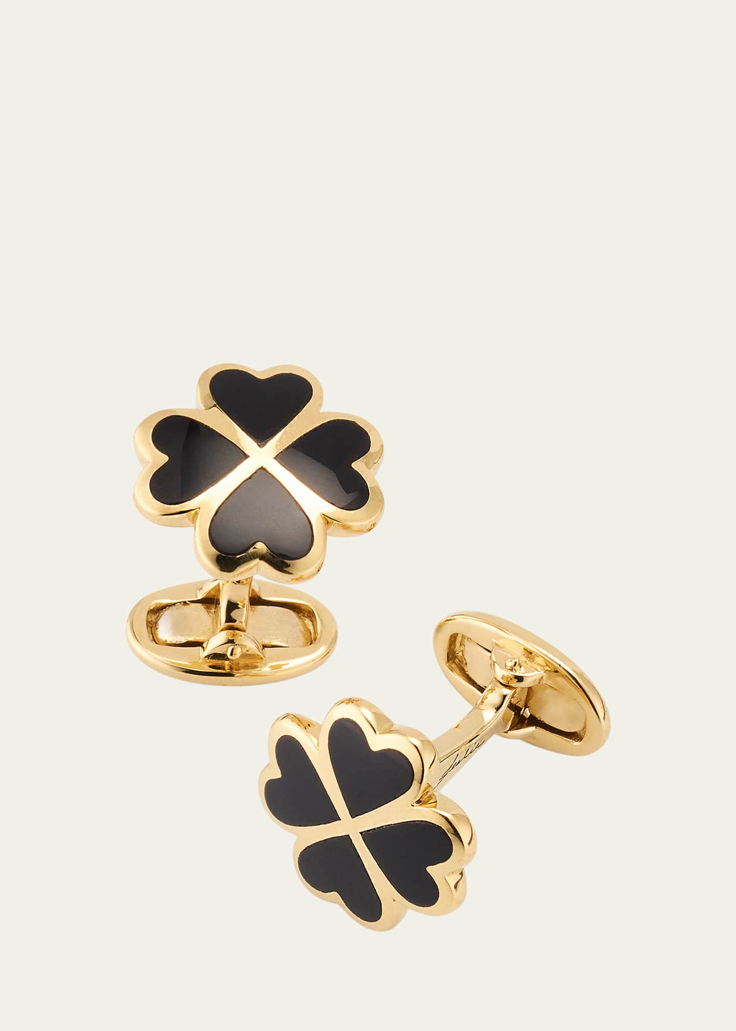 Jan Leslie Men's 18K Gold Vermeil Black Onyx Four Leaf Clover Cufflinks Image 3 of 5