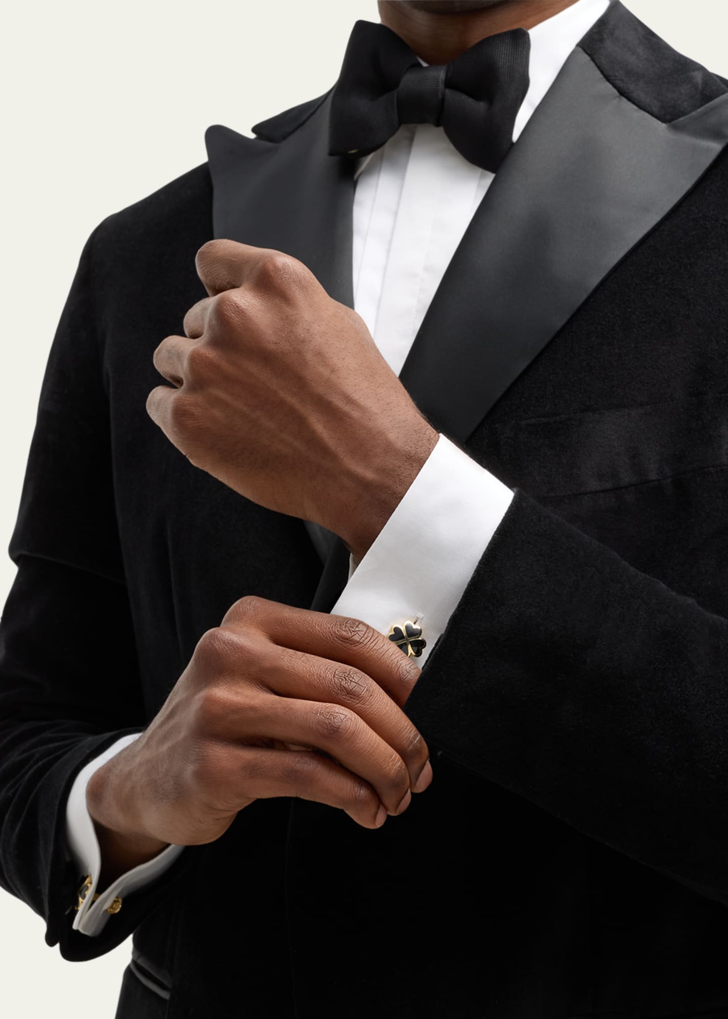 Jan Leslie Men's 18K Gold Vermeil Black Onyx Four Leaf Clover Cufflinks Image 5 of 5