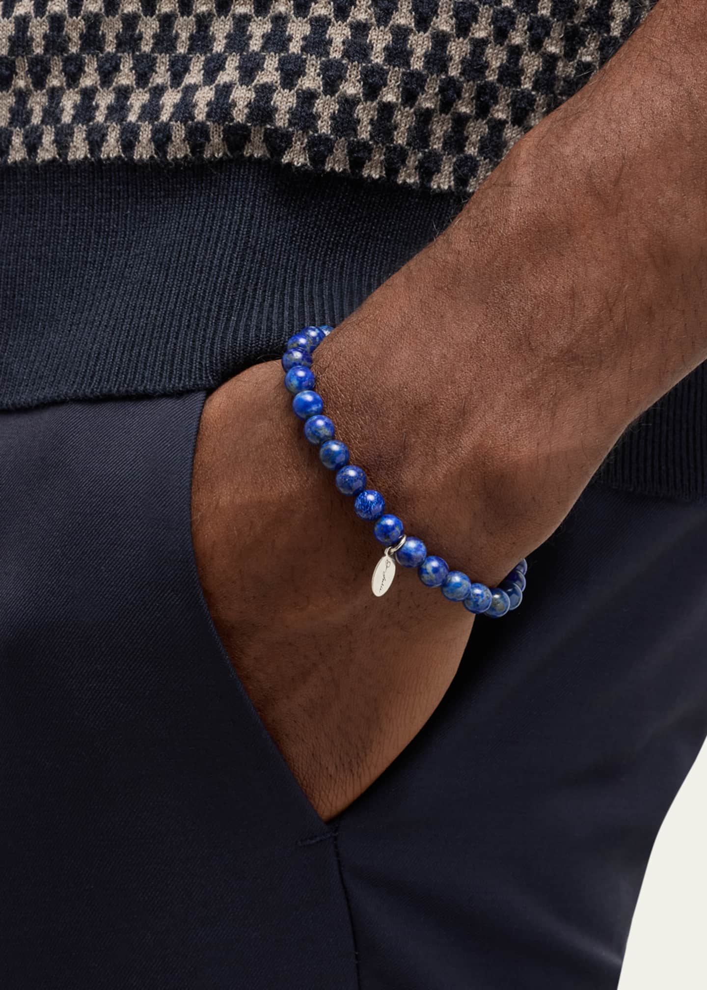 Jan Leslie Men's Lapis Lazuli Beaded Stretch Bracelet Image 2 of 5
