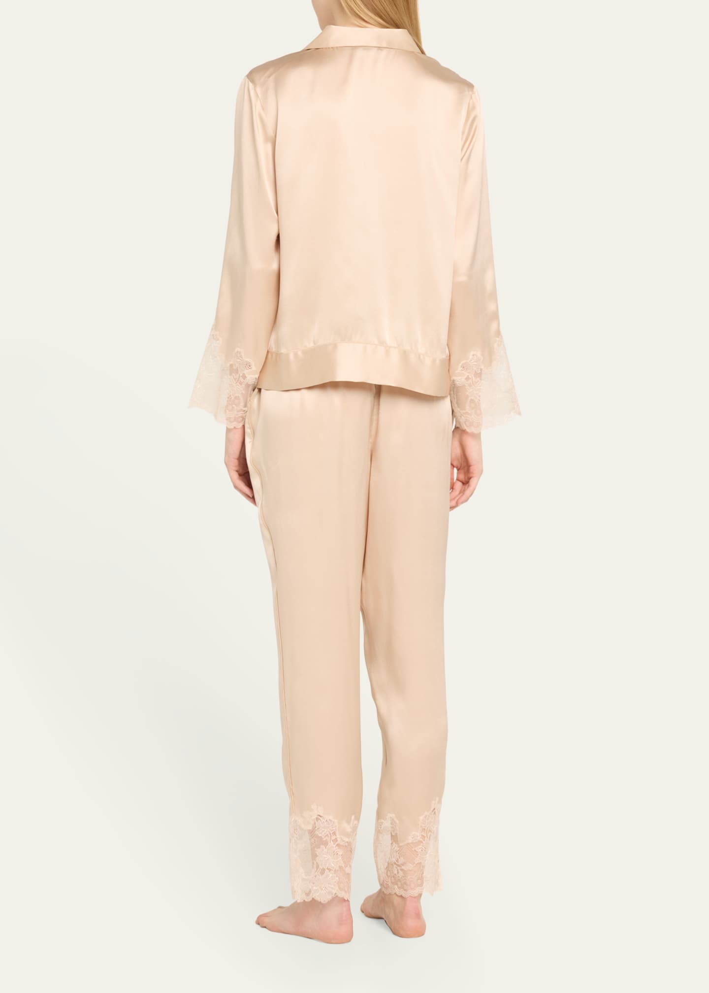 Josie Natori Lolita Cropped Lace-Trim Charmeuse Pajama Set Image 3 of 5