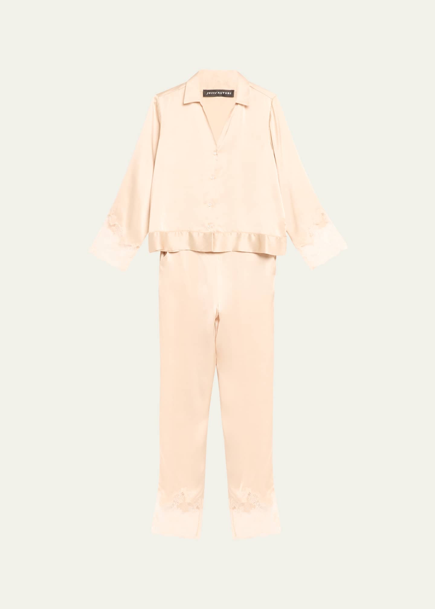 Josie Natori Lolita Cropped Lace-Trim Charmeuse Pajama Set Image 1 of 5