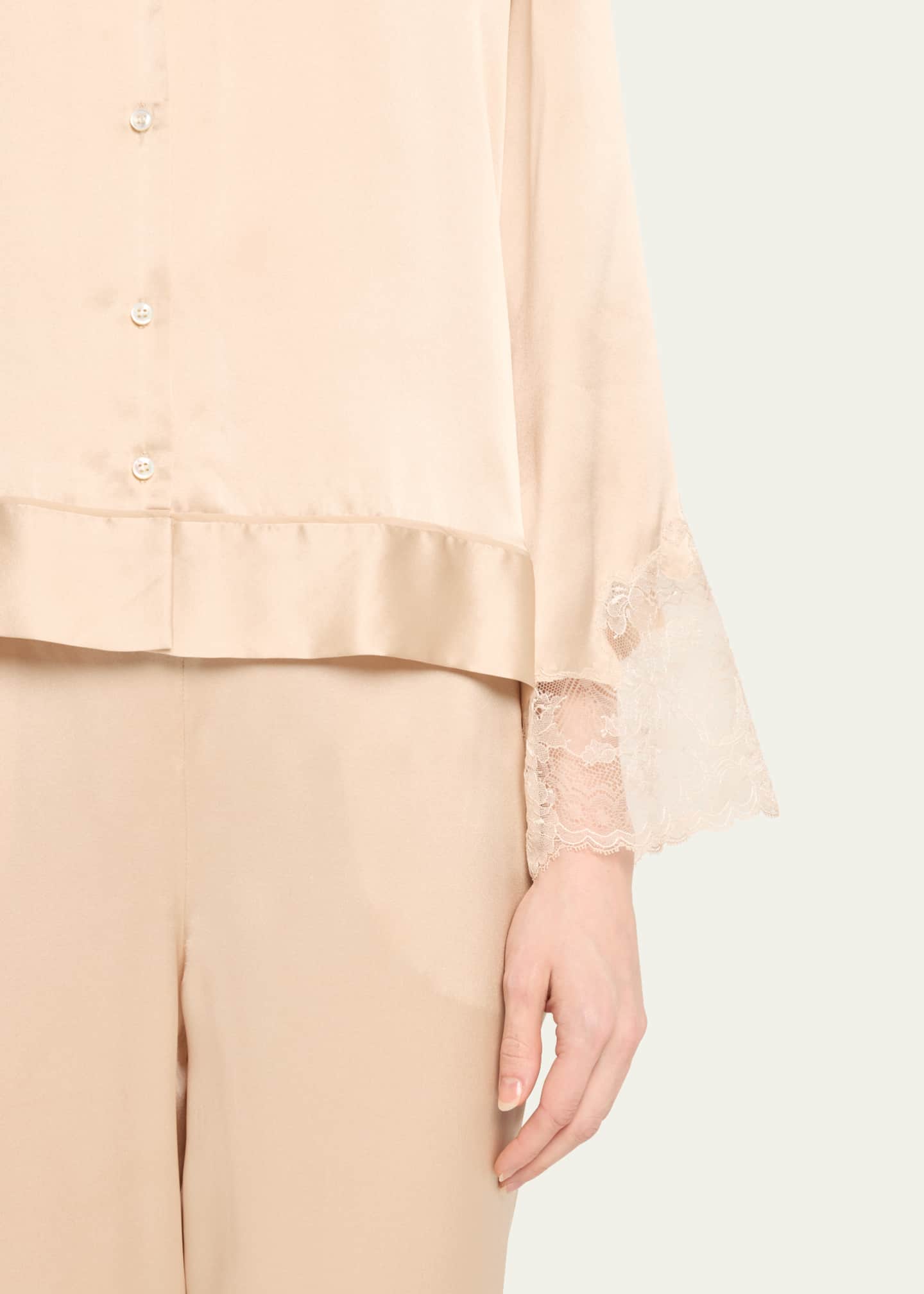 Josie Natori Lolita Cropped Lace-Trim Charmeuse Pajama Set Image 5 of 5