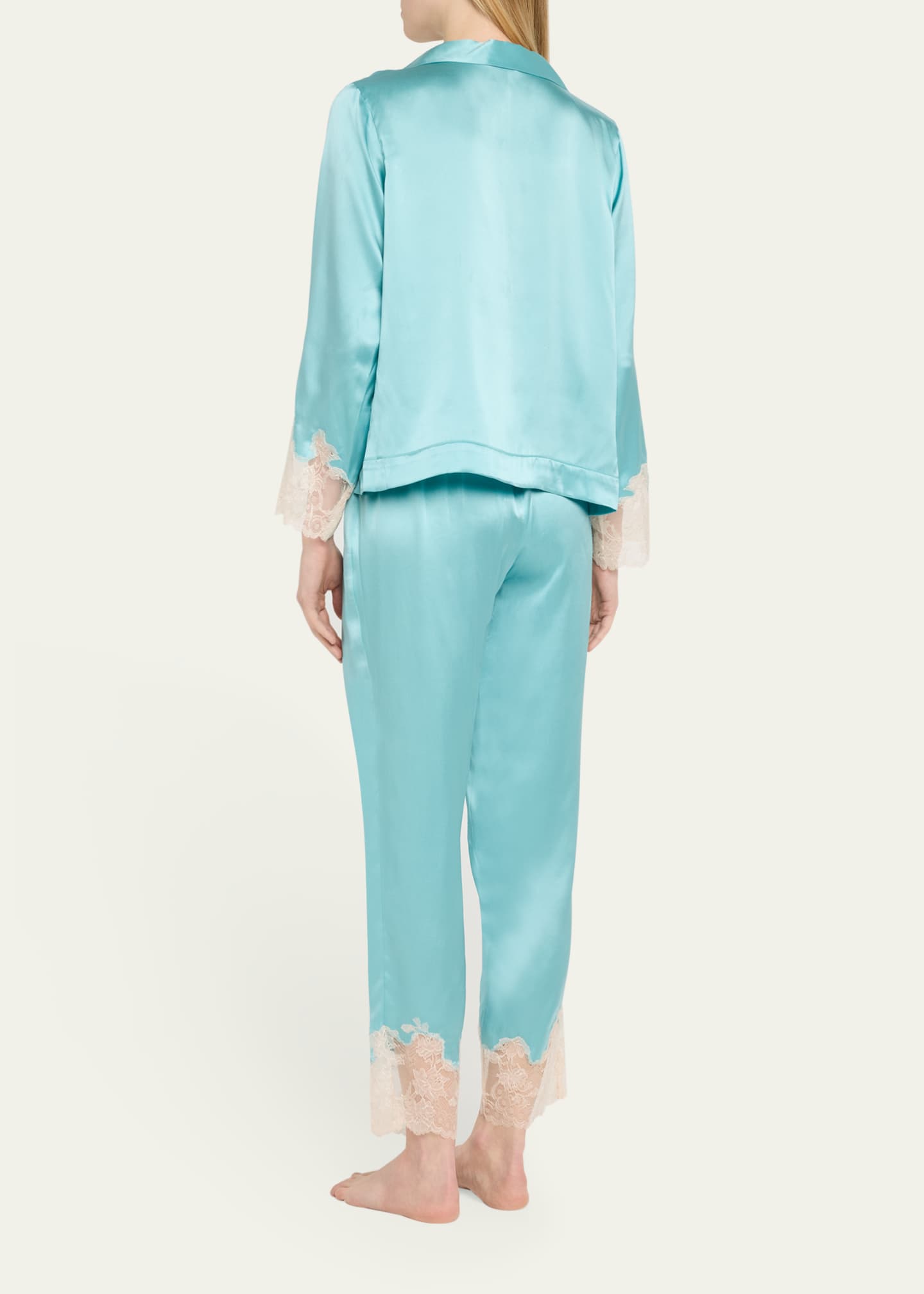 Josie Natori Lolita Cropped Lace-Trim Charmeuse Pajama Set Image 3 of 5