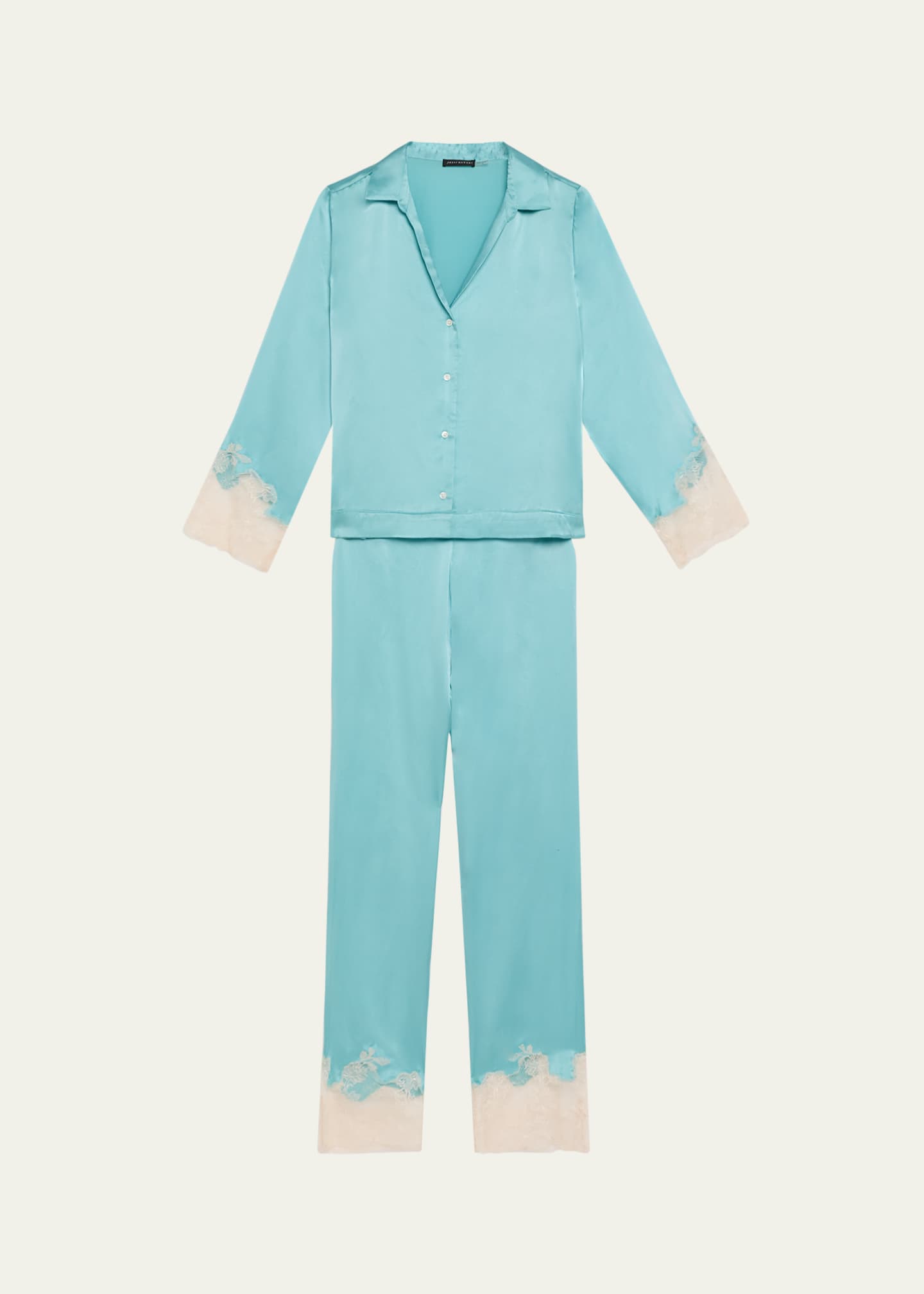 Josie Natori Lolita Cropped Lace-Trim Charmeuse Pajama Set Image 1 of 5