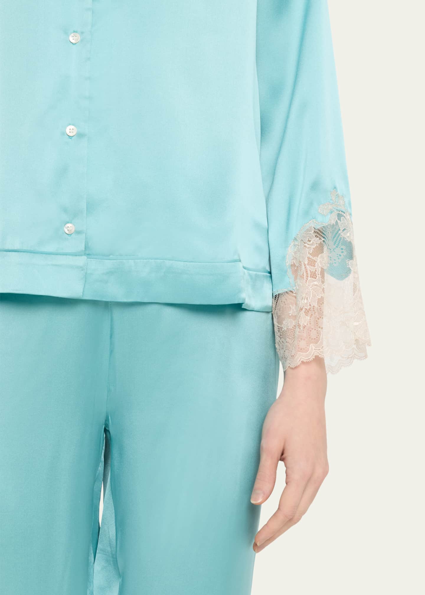 Josie Natori Lolita Cropped Lace-Trim Charmeuse Pajama Set Image 5 of 5