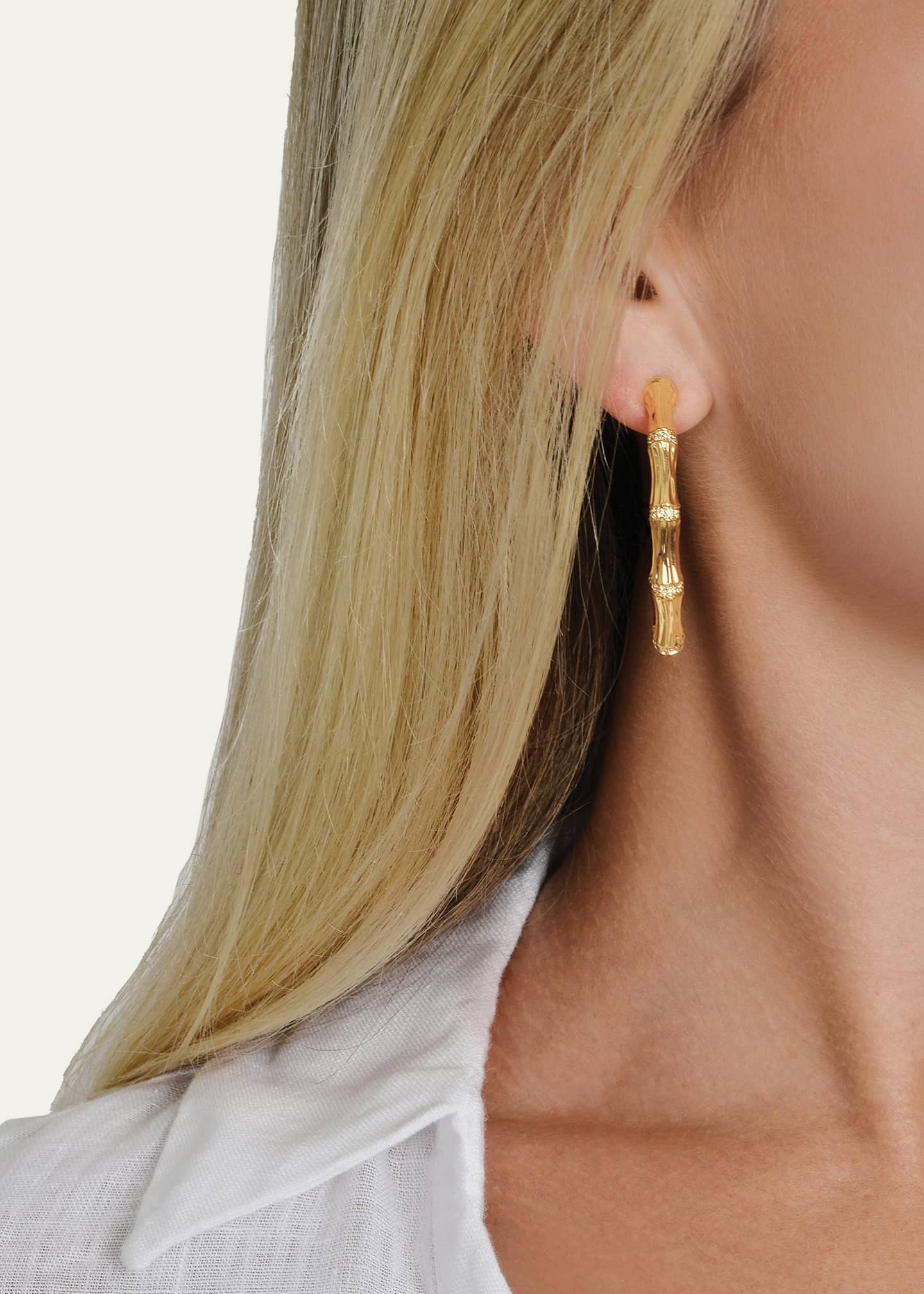 Anabel Aram Jewelry Cubic Zirconia Bamboo Hoop Earrings Image 2 of 4