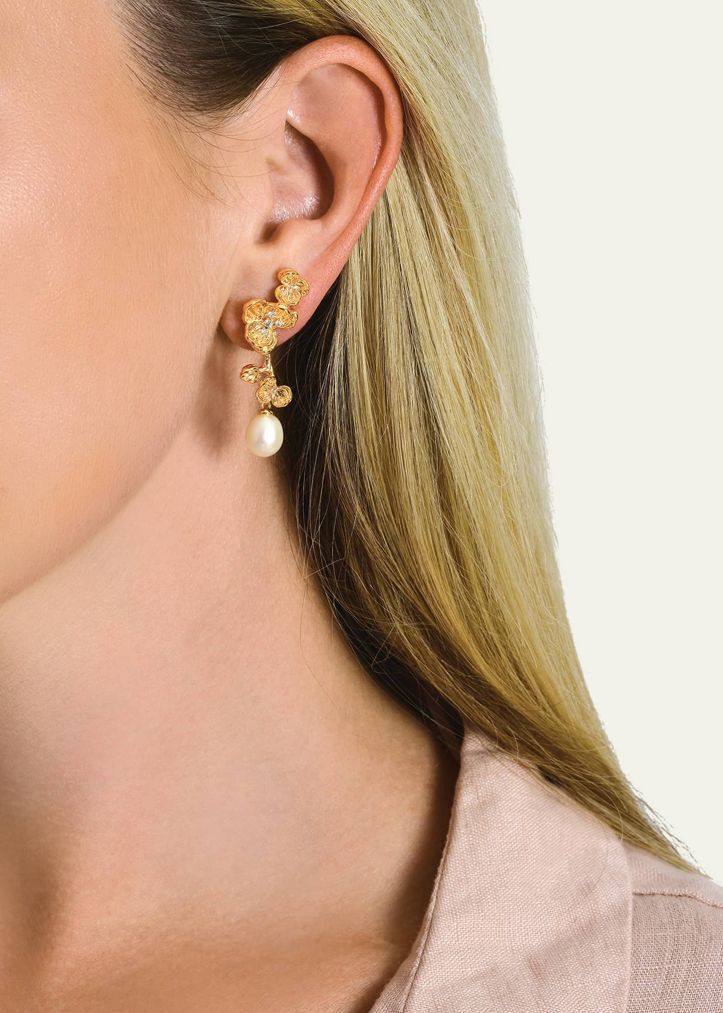 Anabel Aram Jewelry Cubic Zirconia Orchid Pearl Drop Earrings Image 2 of 4