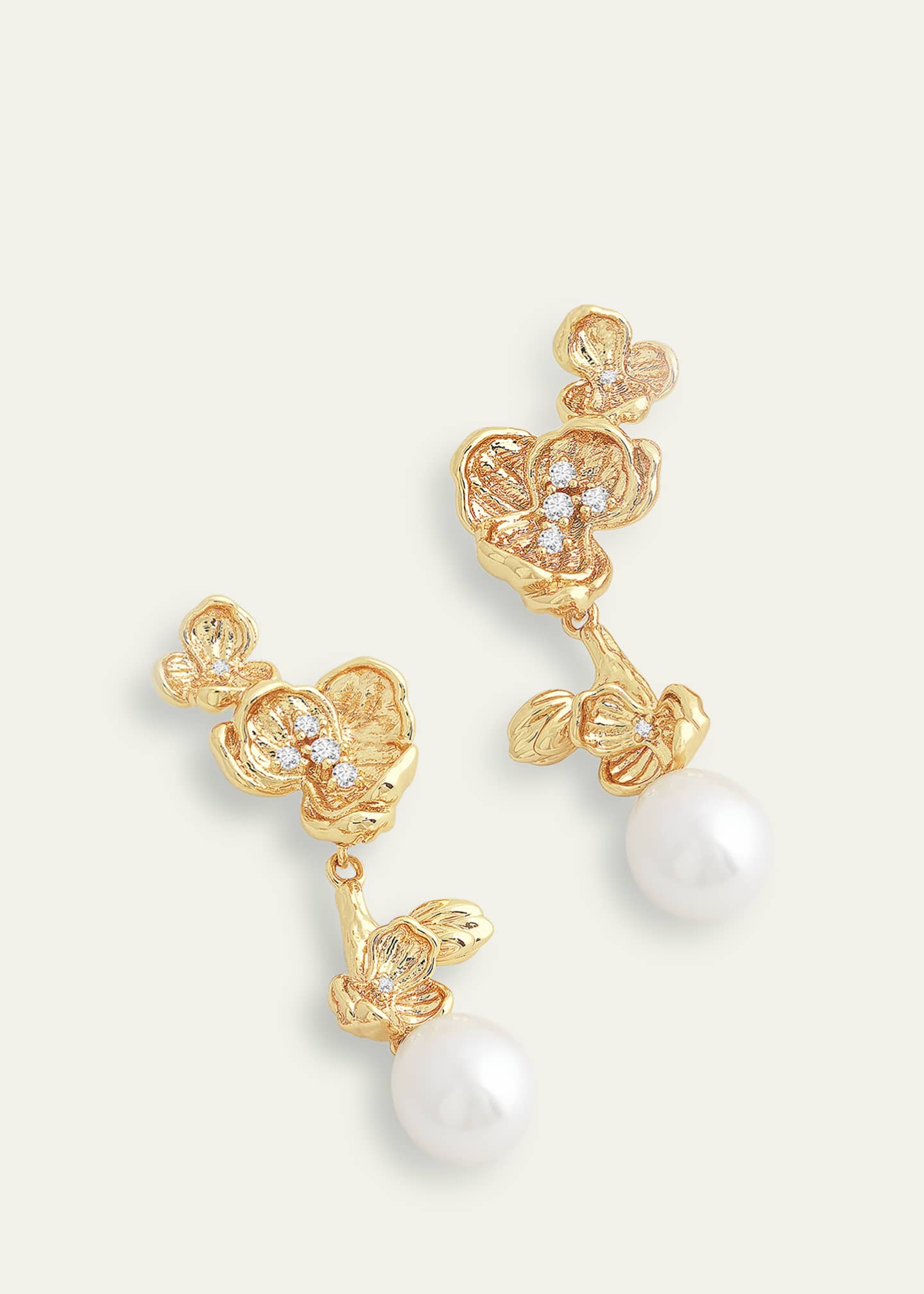 Anabel Aram Jewelry Cubic Zirconia Orchid Pearl Drop Earrings Image 3 of 4