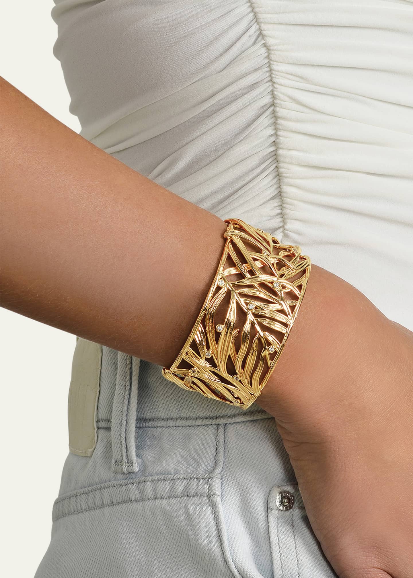 Anabel Aram Jewelry Cubic Zirconia Palm Leaves Cuff Bracelet Image 2 of 4