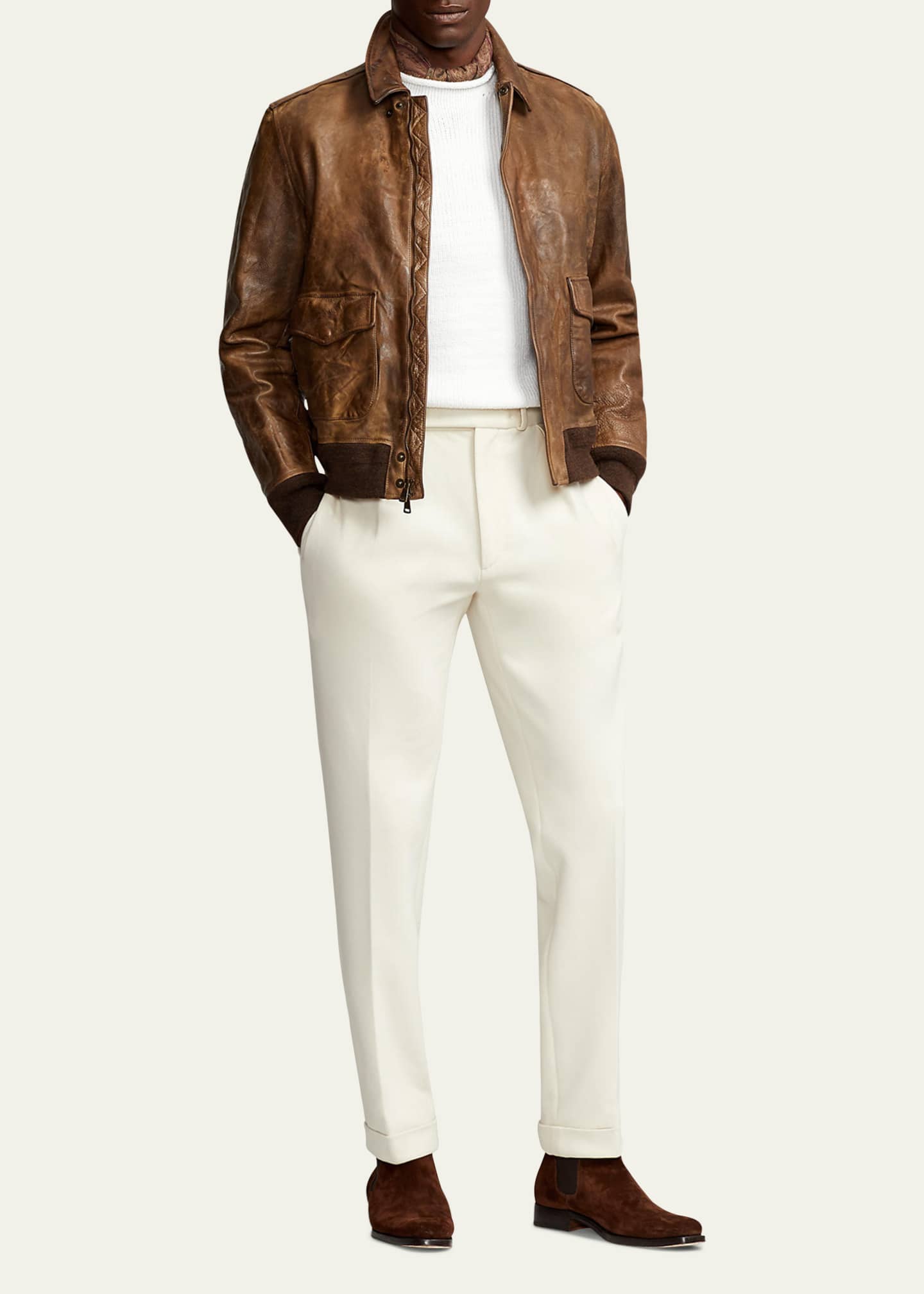 Ralph lauren men's leather bomber jacket 2025