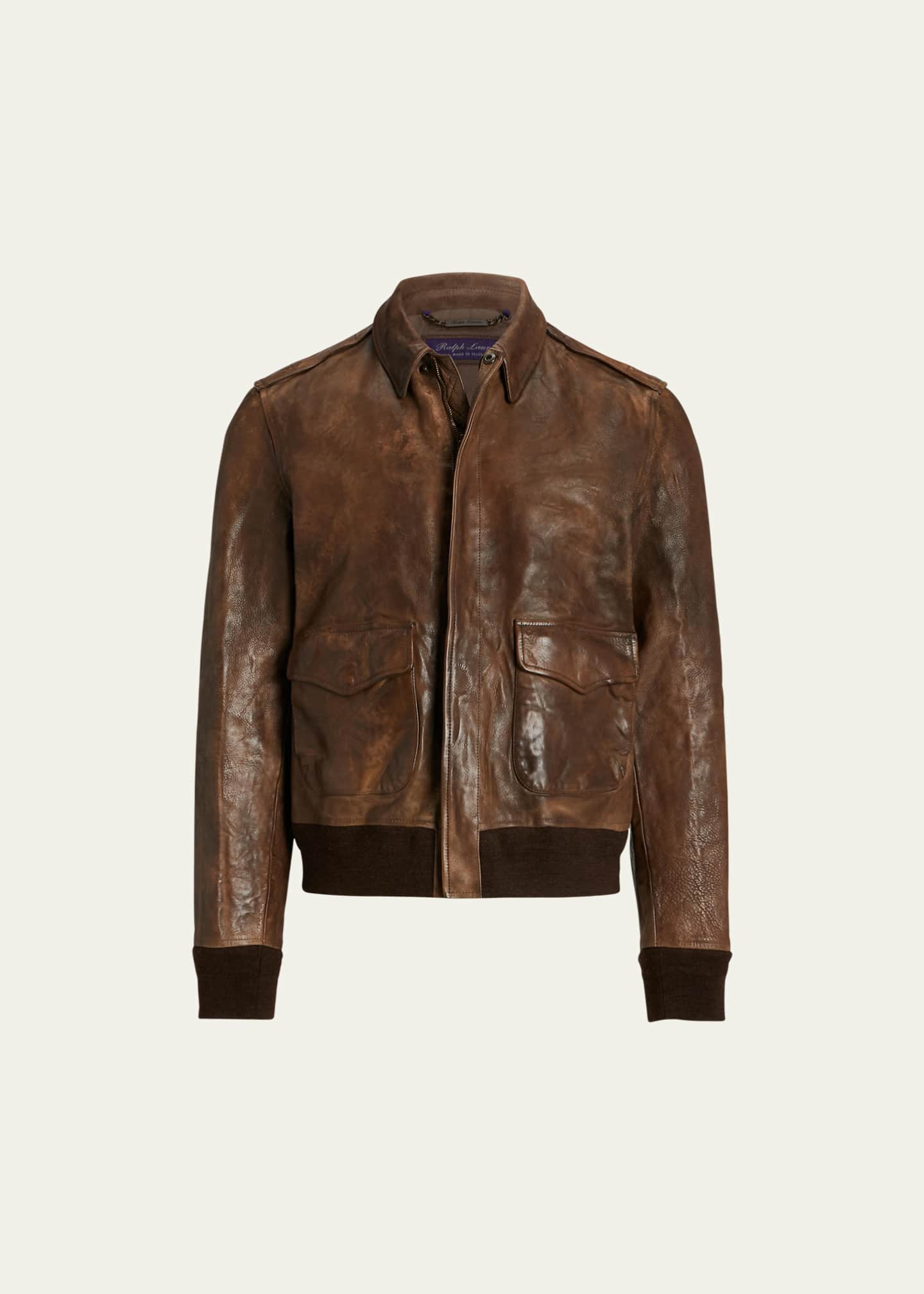 Ralph Lauren Purple Label Ridley Leather Bomber Jacket Vintage Brown