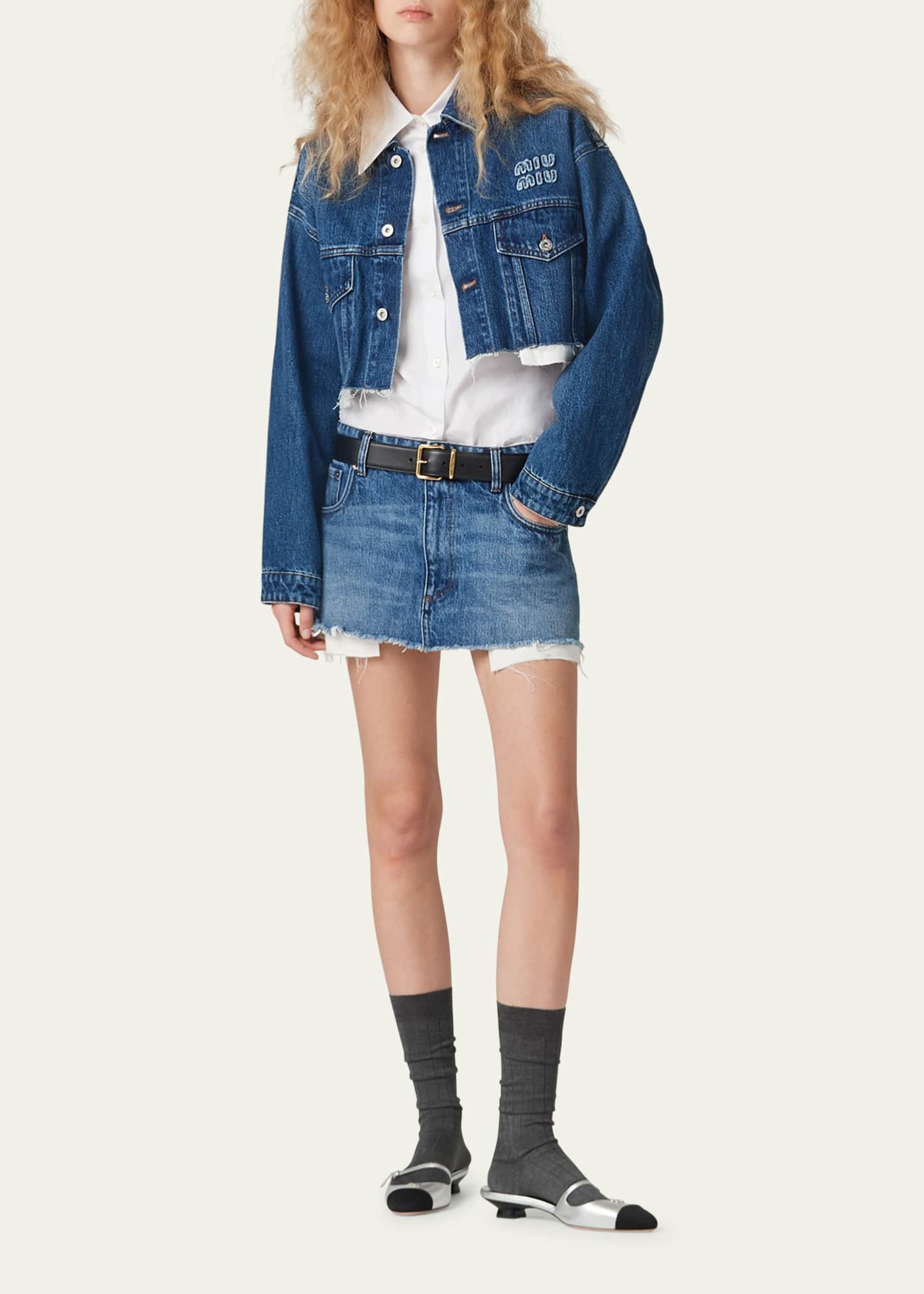 Miu Miu Logo Cropped Denim Jacket - Bergdorf Goodman