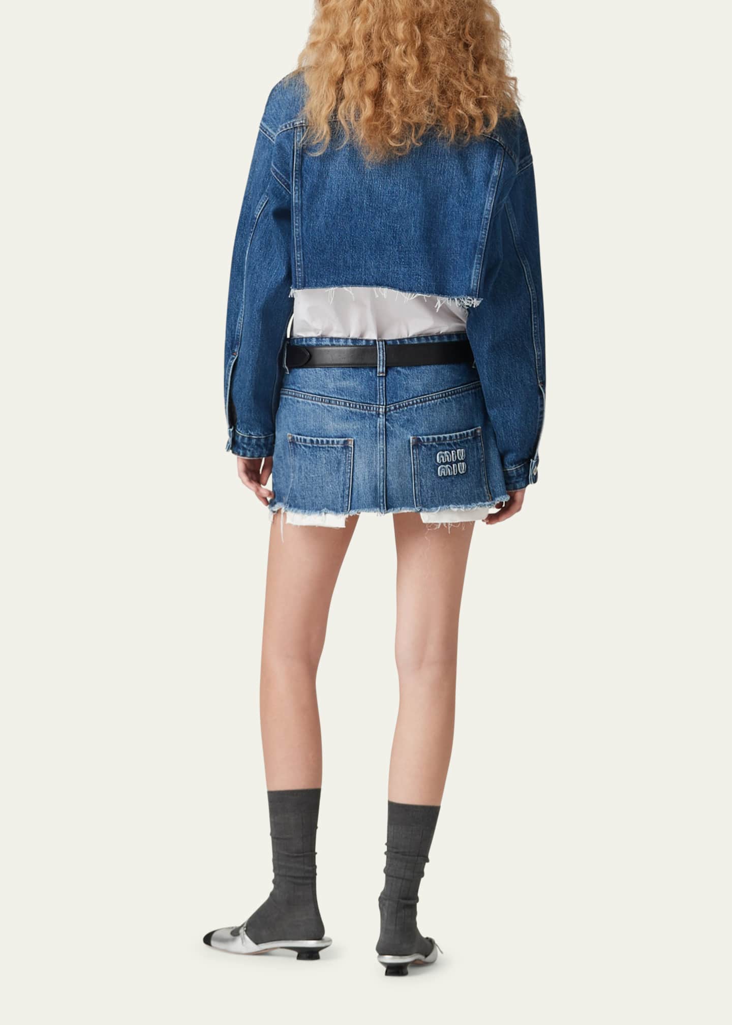 Miu Miu Logo Cropped Denim Jacket - Bergdorf Goodman