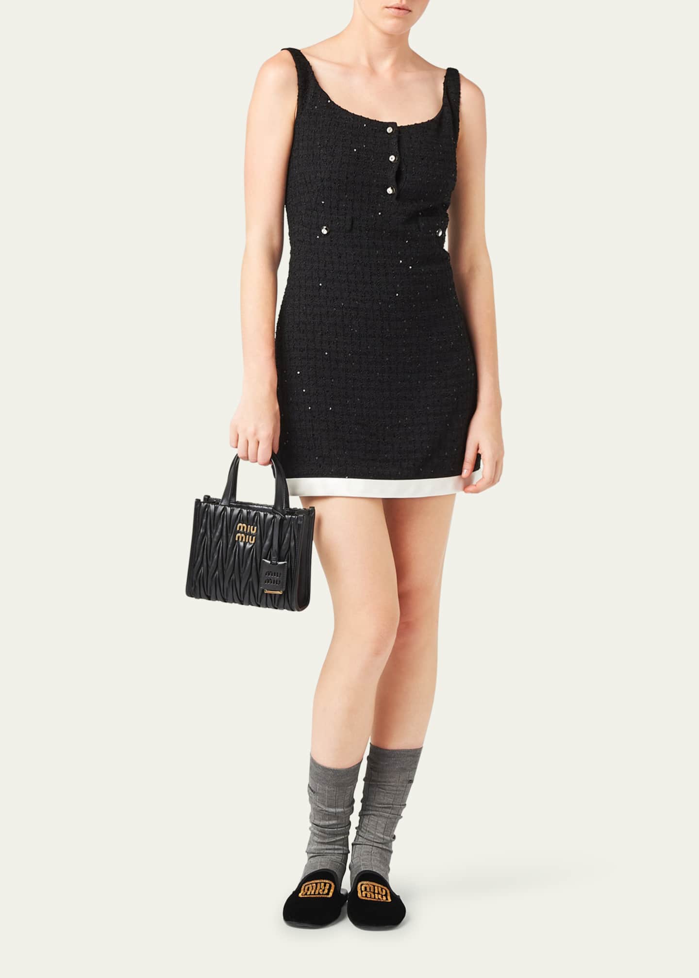 ワンピース MIU MIU Dark Navy Mini Dress MIU MIU NAVY MINI DRESS WITH GREEN RHINESTONES