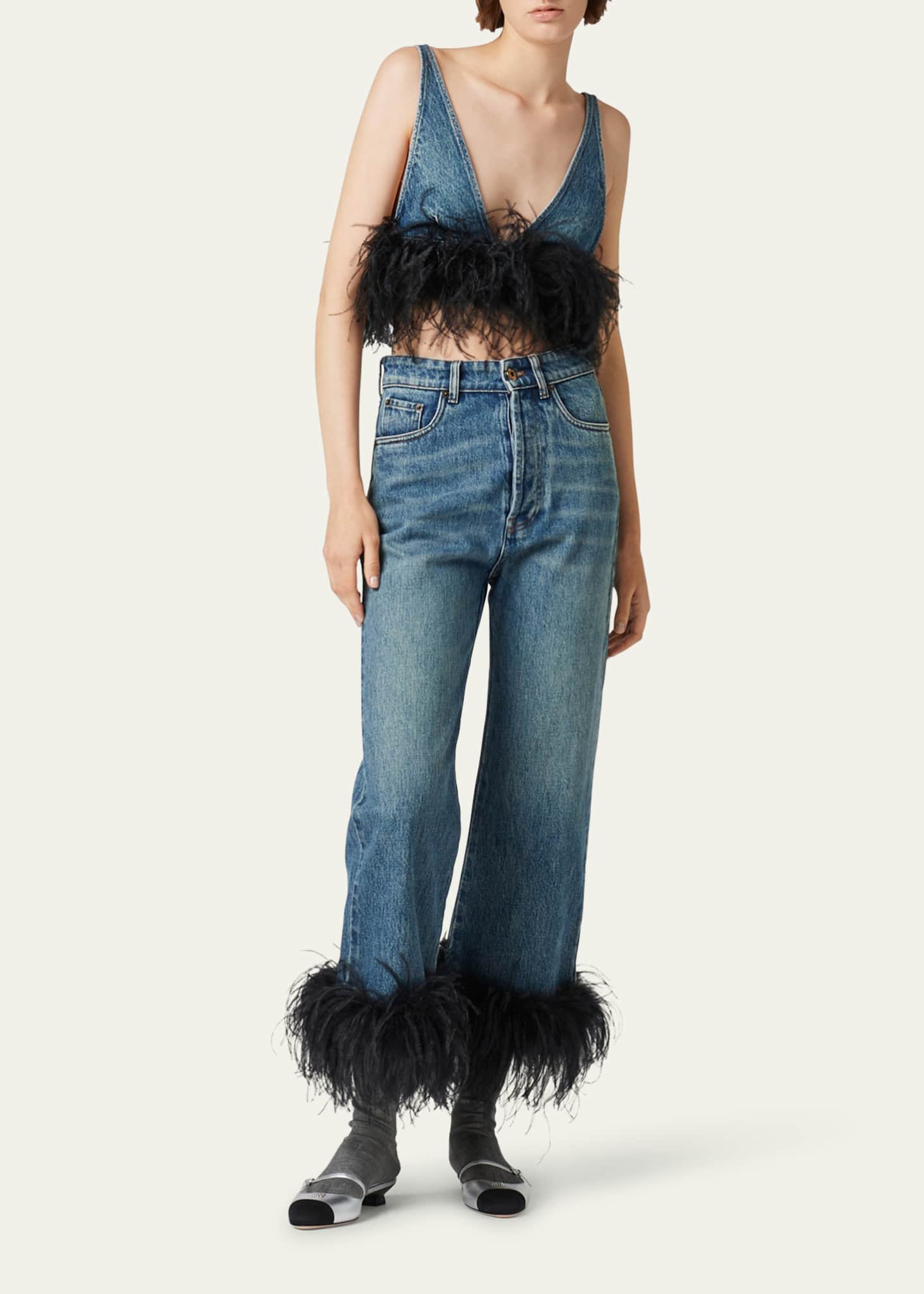 Miu Miu Denim Bra Top With Feather Image 2 of 5