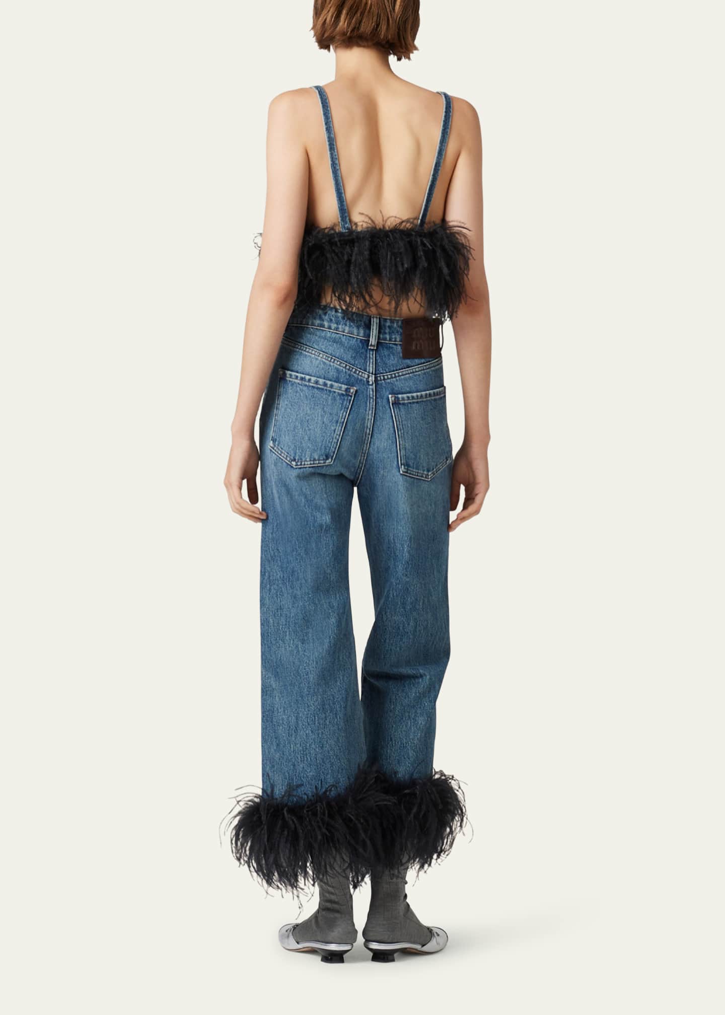 Miu Miu Denim Bra Top With Feather Image 3 of 5