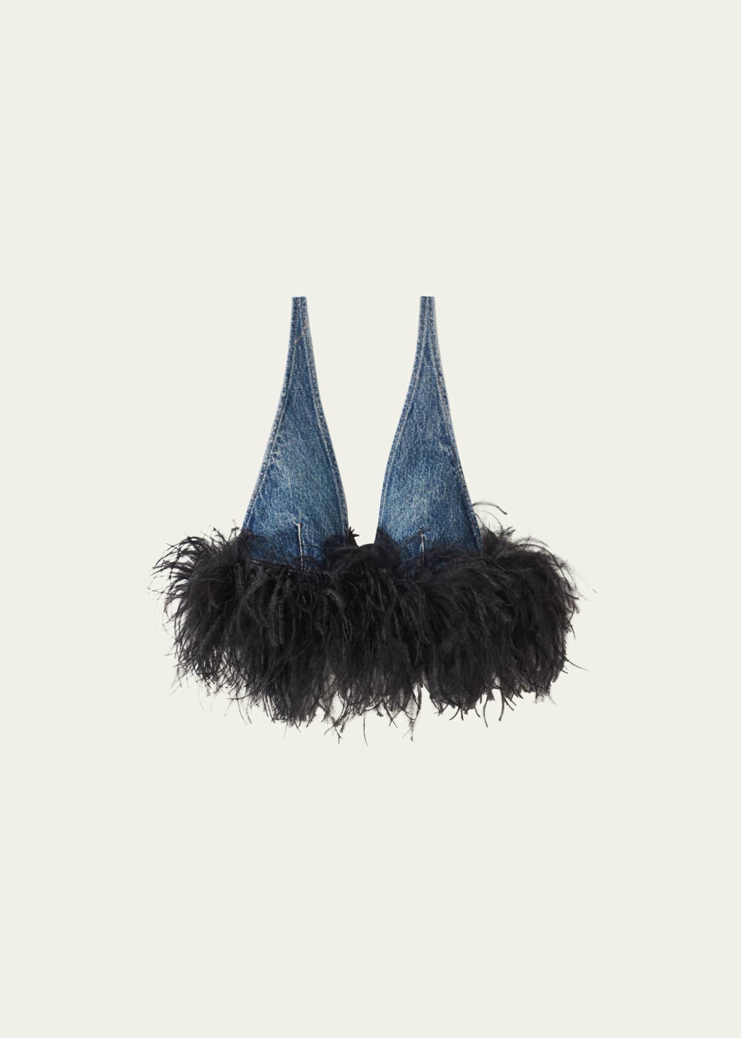 Miu Miu Denim Bra Top With Feather Image 1 of 5