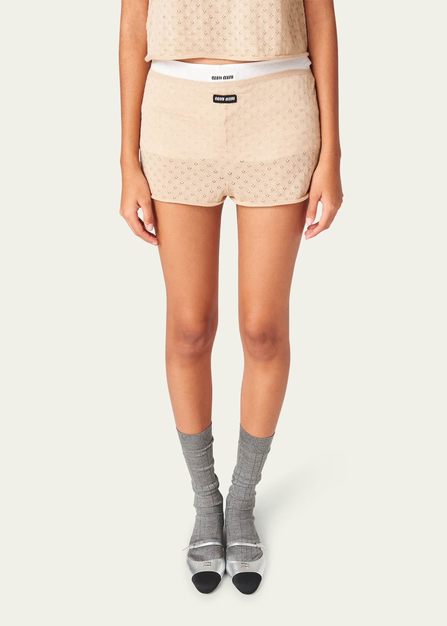 Miu Miu Logo Rib Briefs - Woman Shorts Grey M - ShopStyle