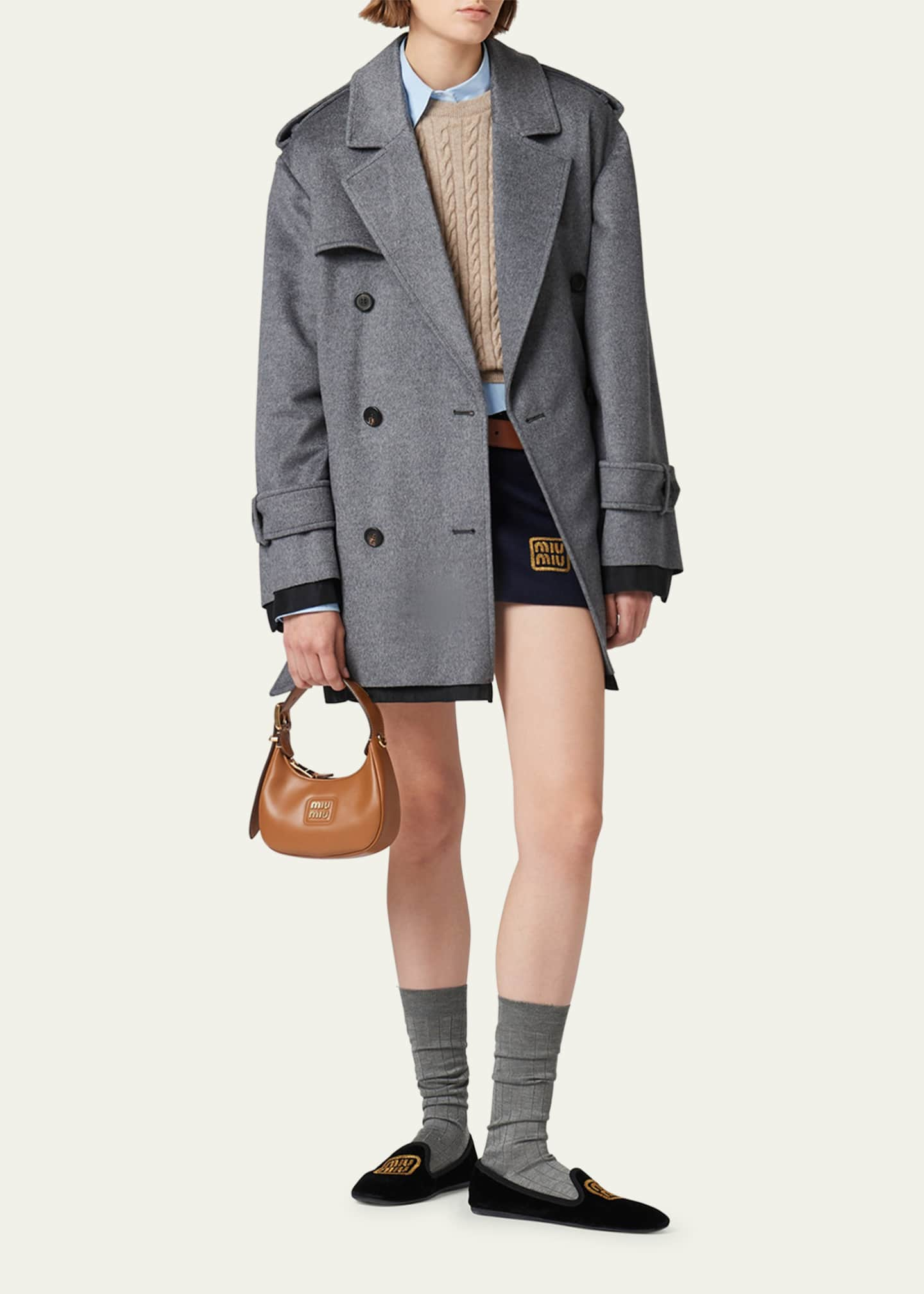 Miu Miu Short Velour Double-Breast Belted Wool Coat - Bergdorf Goodman