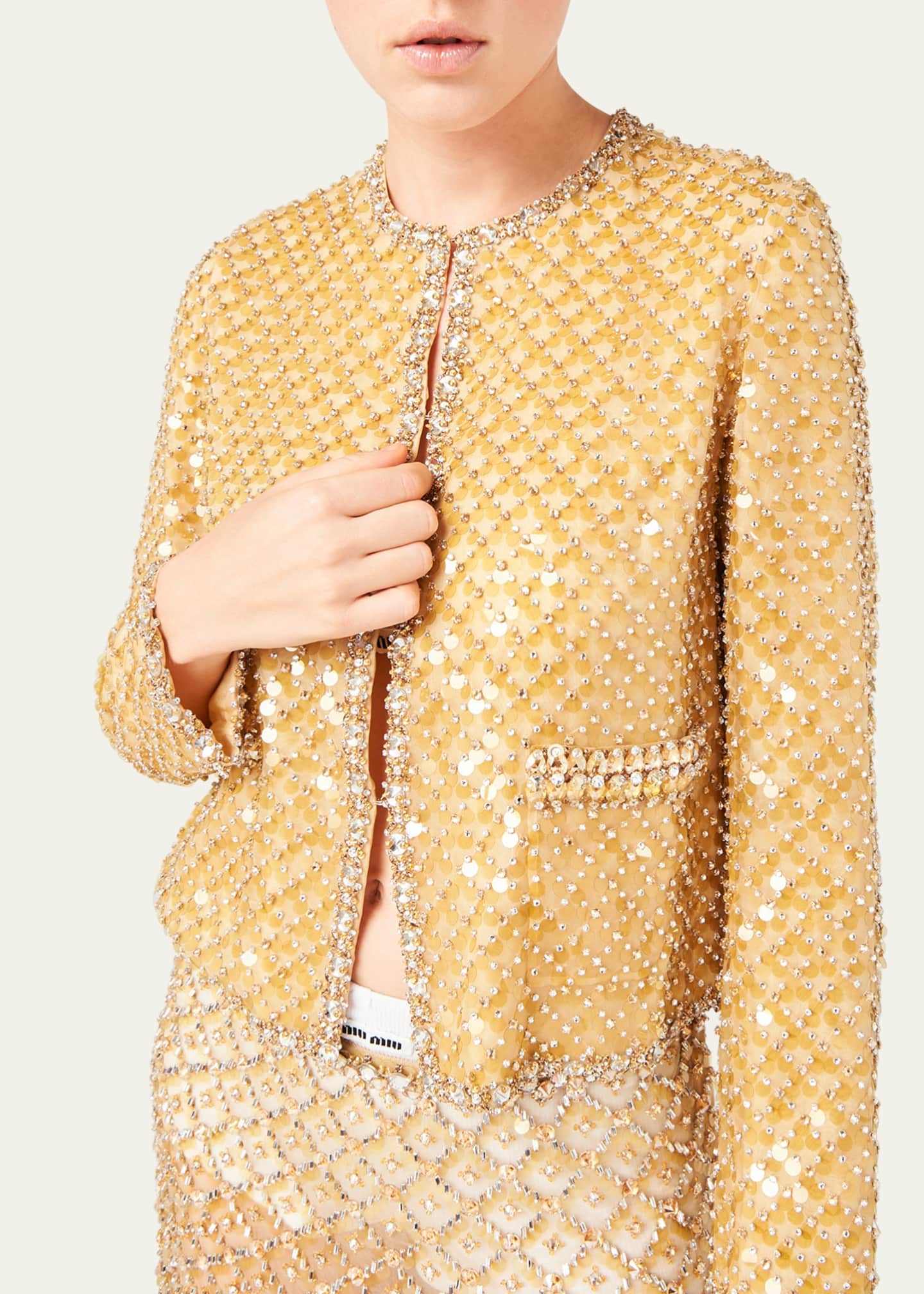 Miu Miu Sequined Crystal Cropped Jacket - Bergdorf Goodman