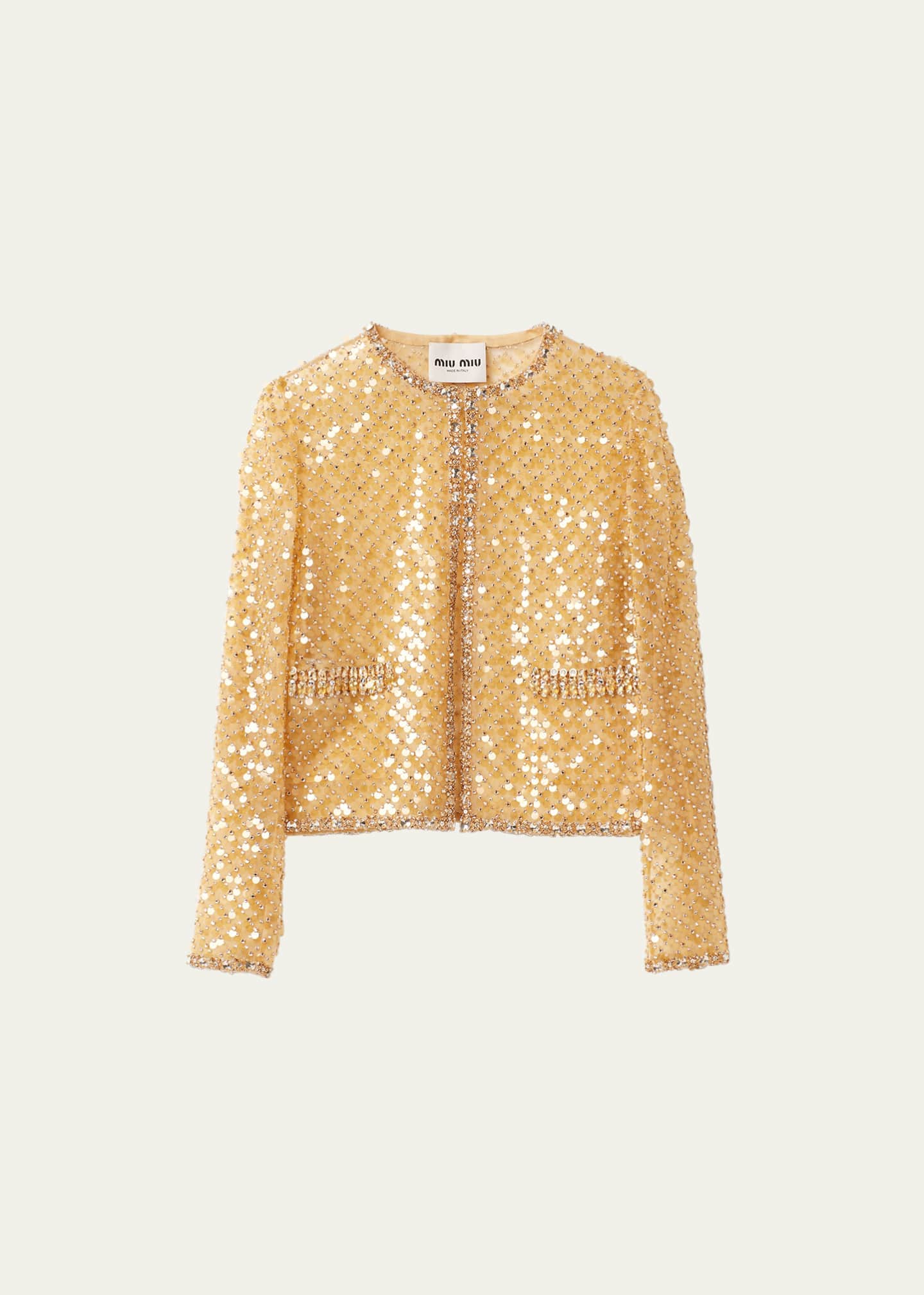 Miu Miu Sequined Crystal Cropped Jacket - Bergdorf Goodman