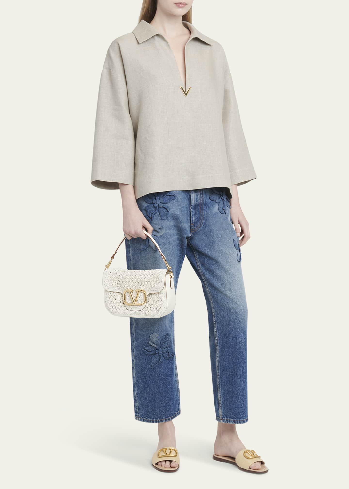 Valentino Garavani All Time Crochet leather shoulder bag - Neutrals