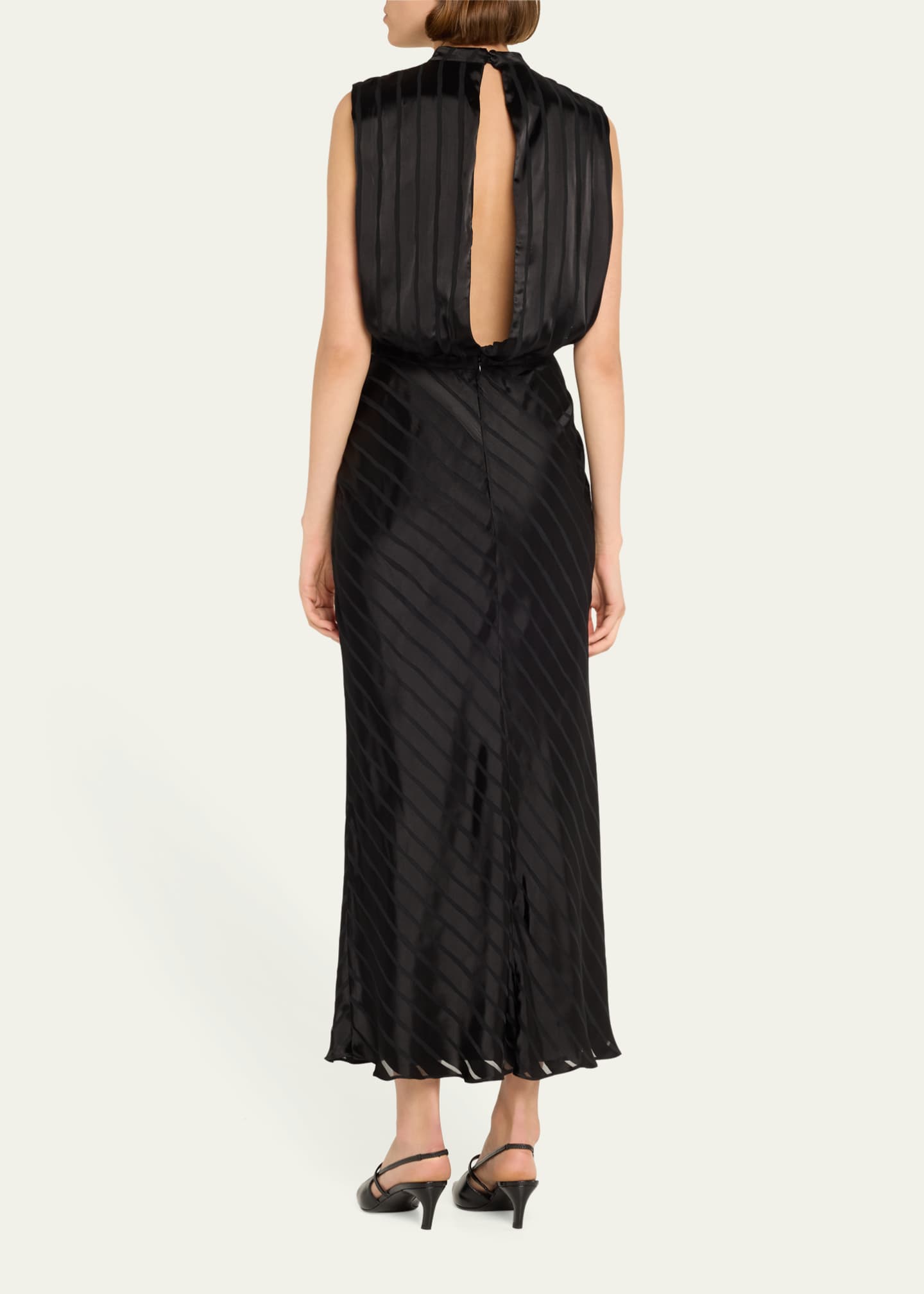 Saloni Fleur F Silk Jacquard Sleeveless Midi Dress Image 3 of 5