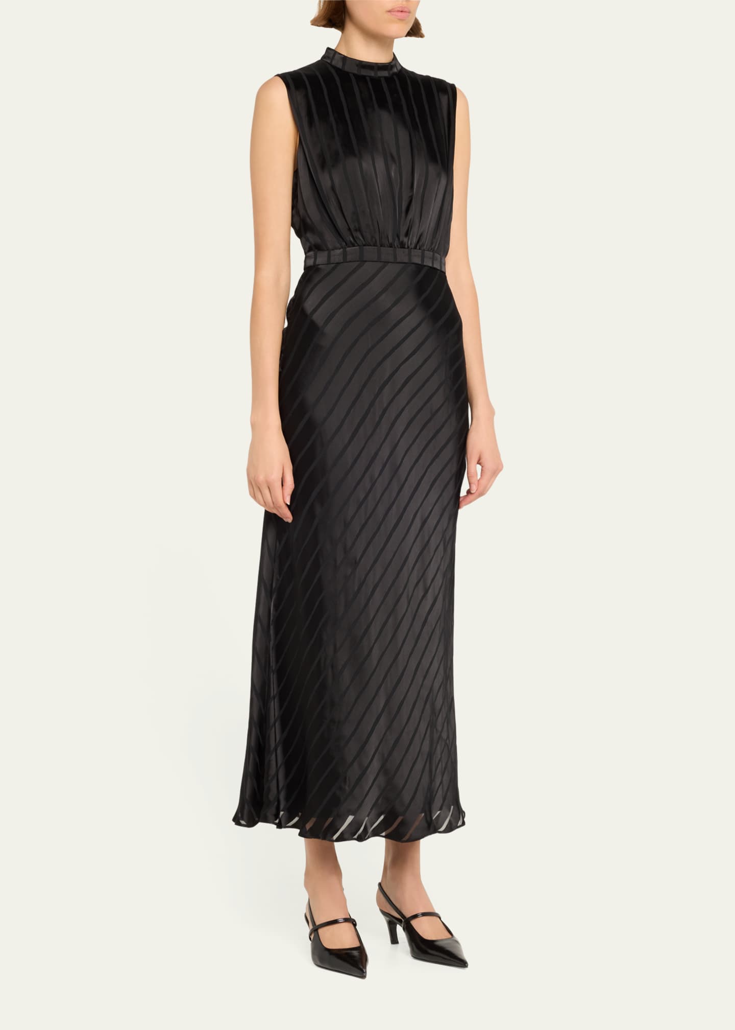 Saloni Fleur F Silk Jacquard Sleeveless Midi Dress Image 4 of 5